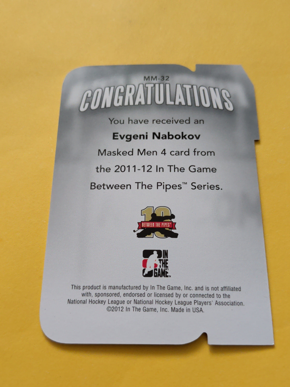 Evgeni Nabokov 11-12 ITG Between The Pipes Masked Men Card
