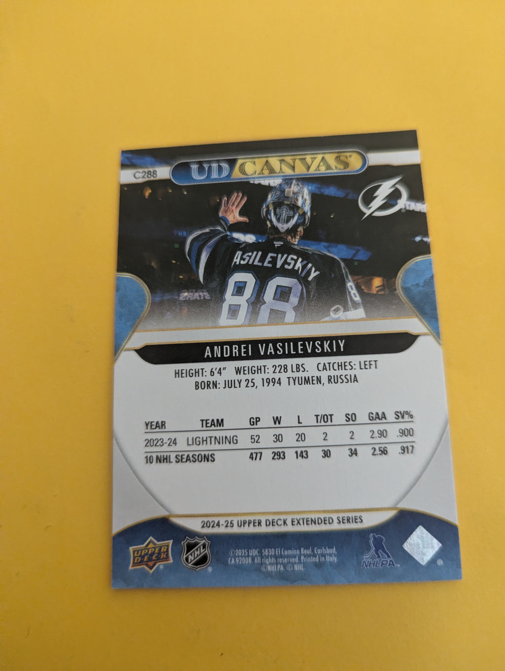 Andrei Vasilevskiy 24-25 Upper Deck UD Canvas Card