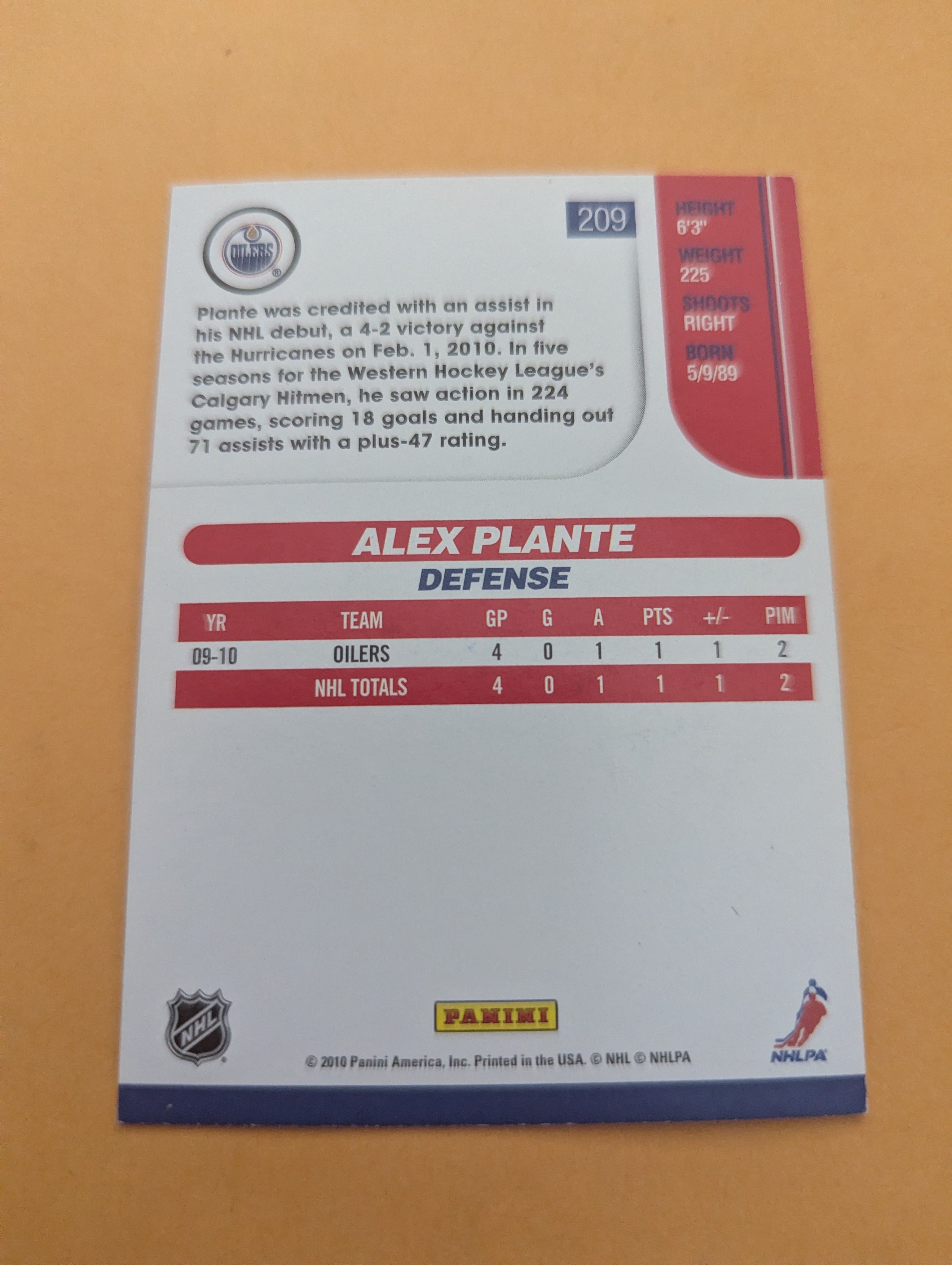 Alex Plante Signed Edmonton Oilers Rookie Card