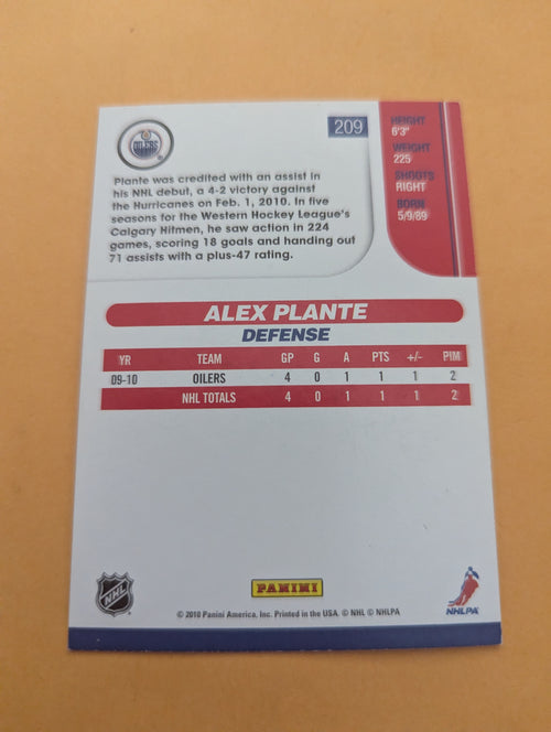 Alex Plante Signed Edmonton Oilers Rookie Card