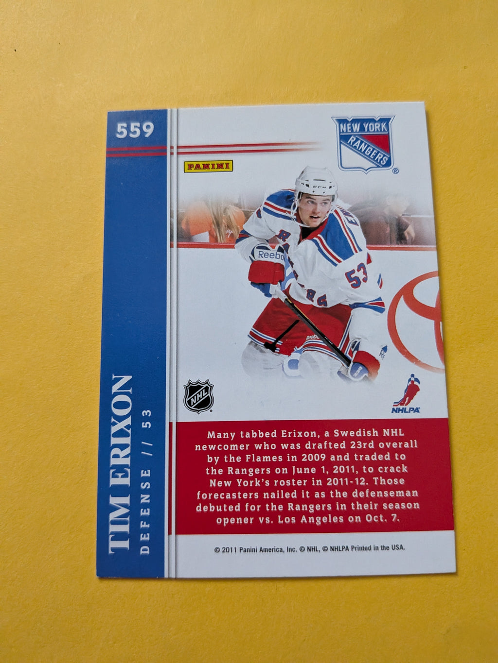 Tim Erixon Signed New York Rangers Rookie Card B