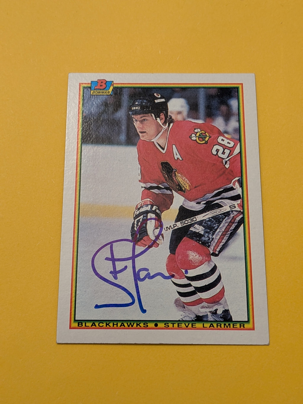 Steve Larmer Signed Chicago Blackhawks Card H
