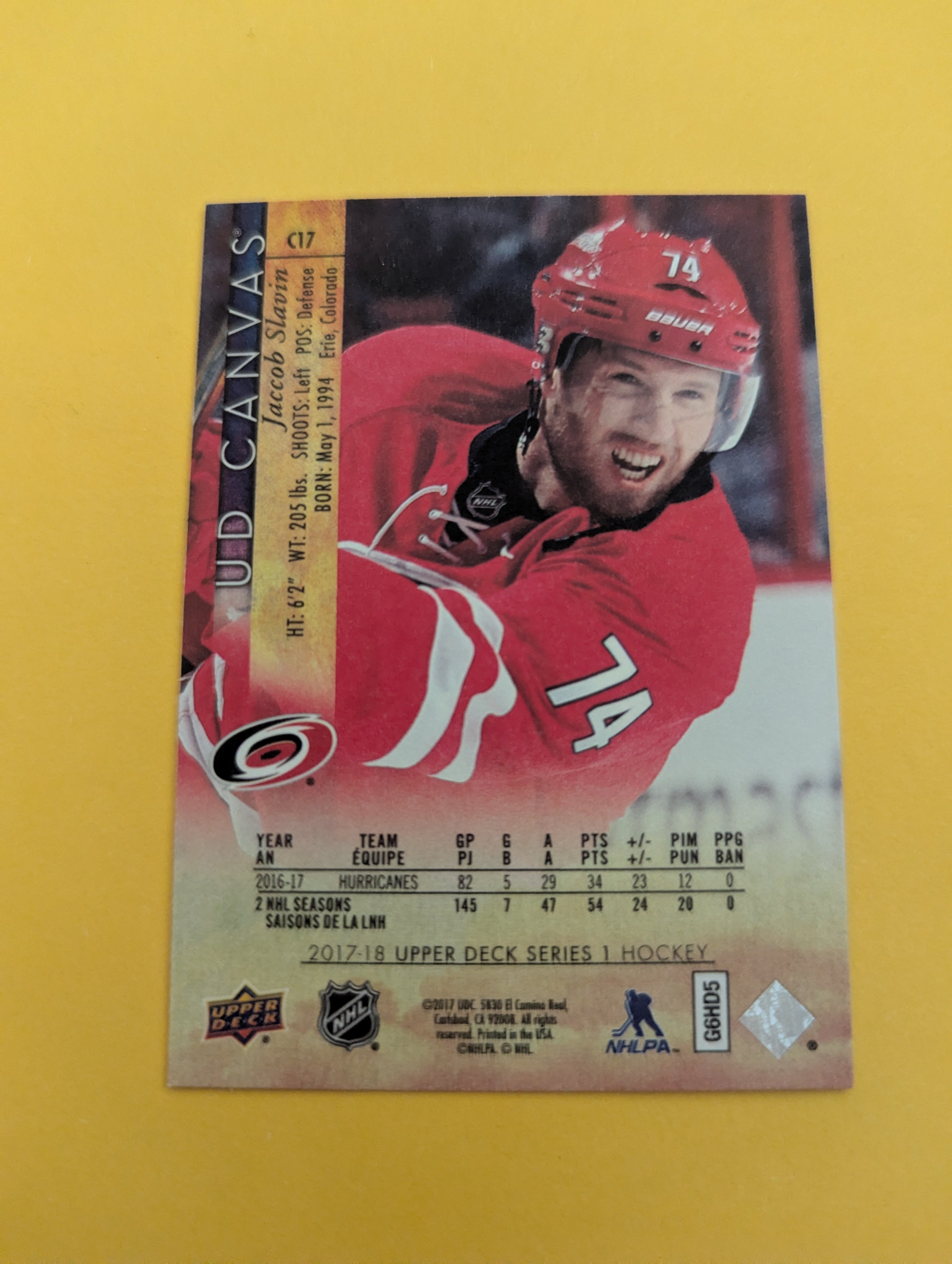 Jaccob Slavin 17-18 Upper Deck UD Canvas Card
