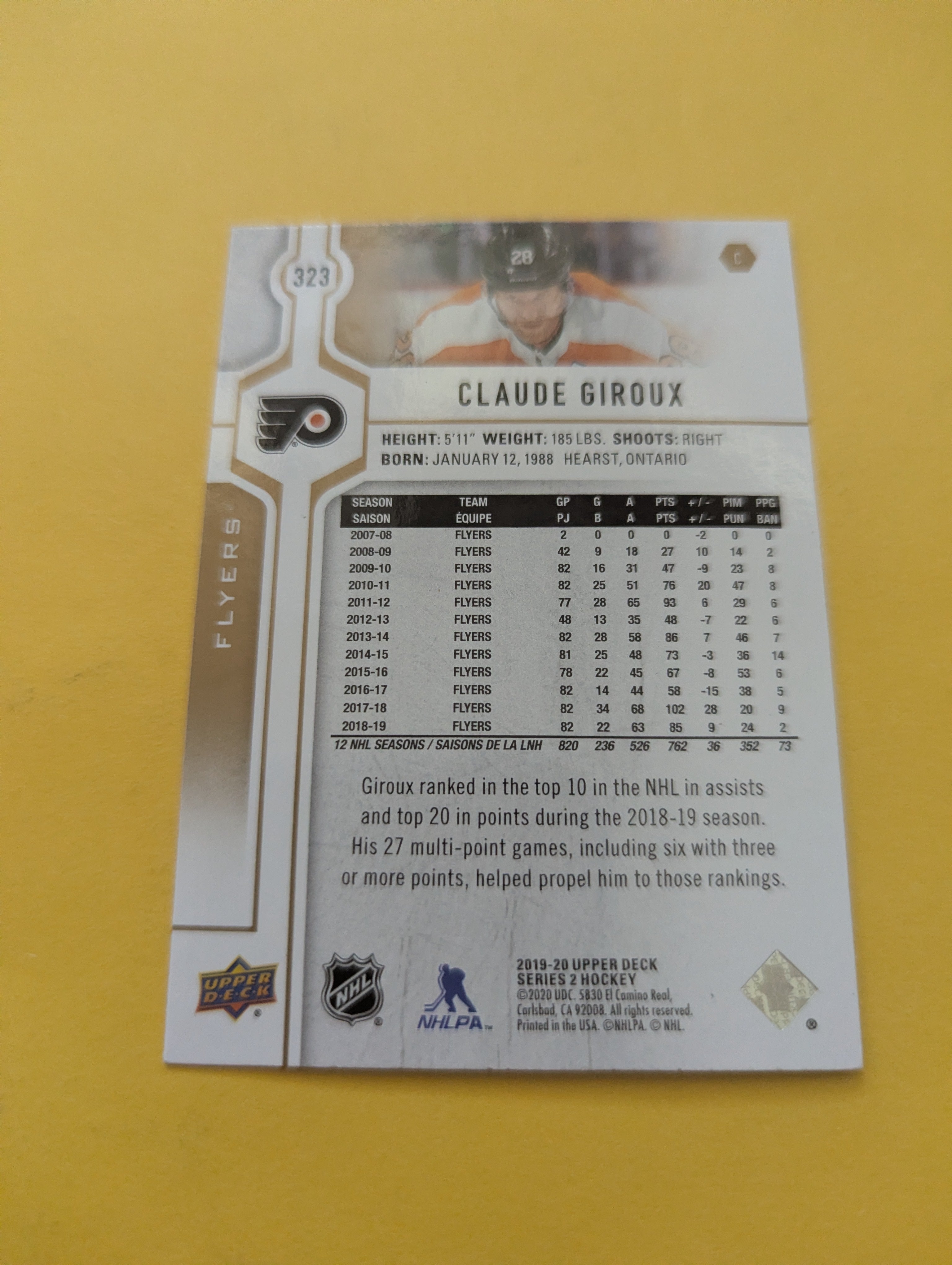 Claude Giroux 19-20 Upper Deck E-Pack Gold Foil Card