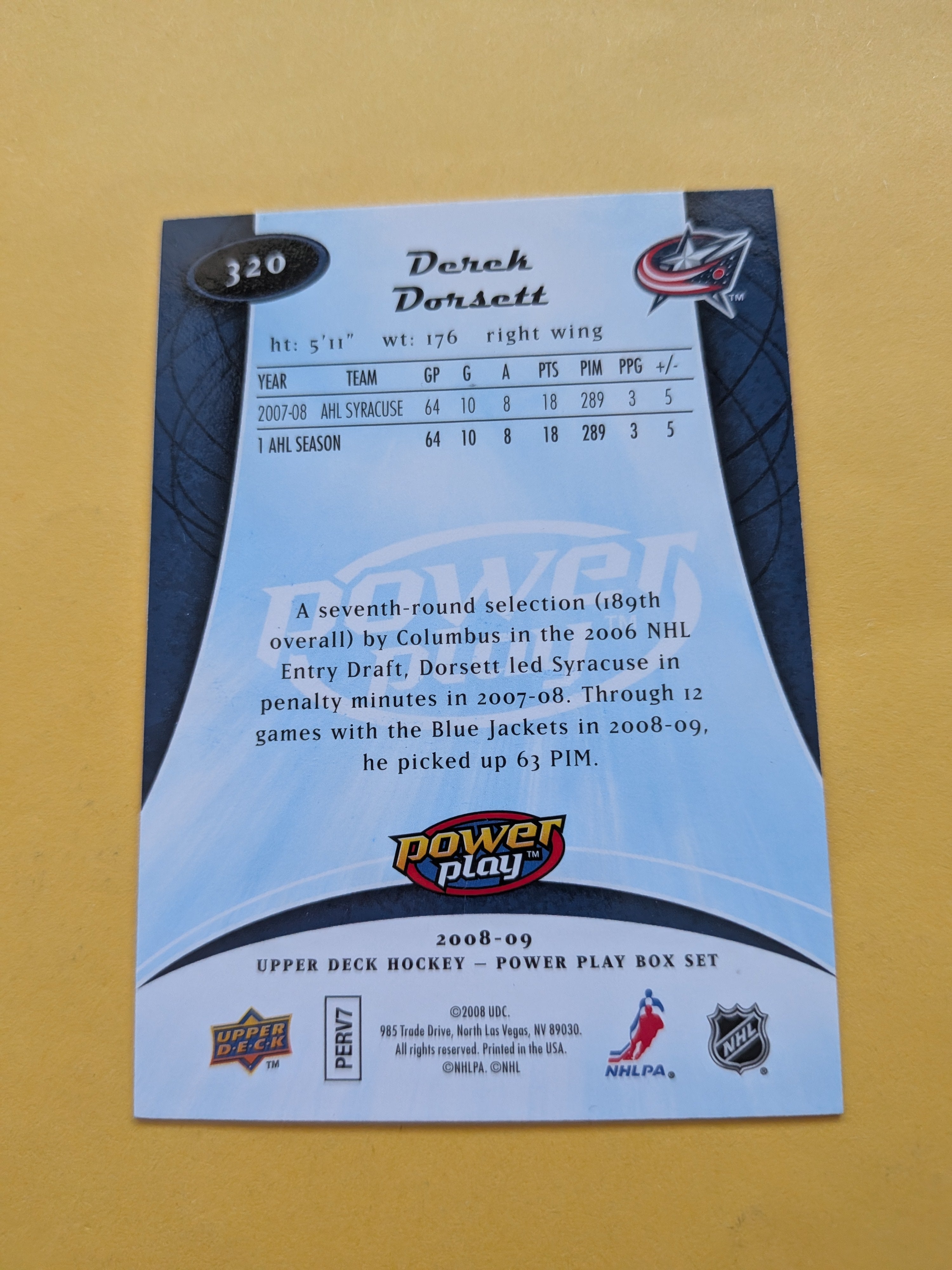 Derek Dorsett Signed Columbus Blue Jackets Rookie Card A