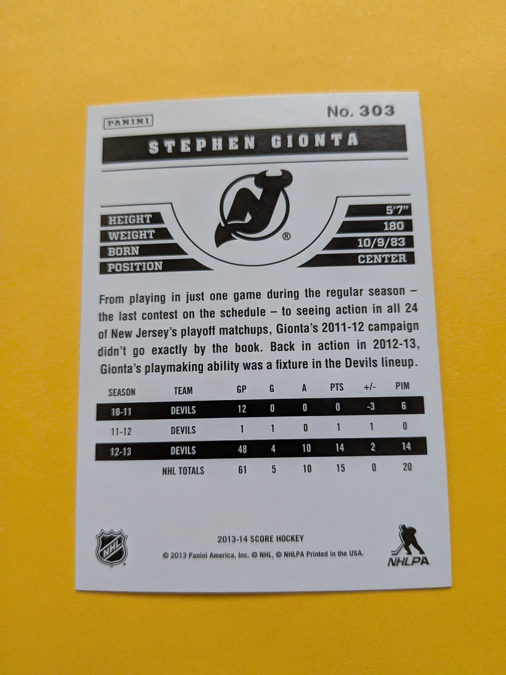Stephen Gionta Signed New Jersey Devils Card A