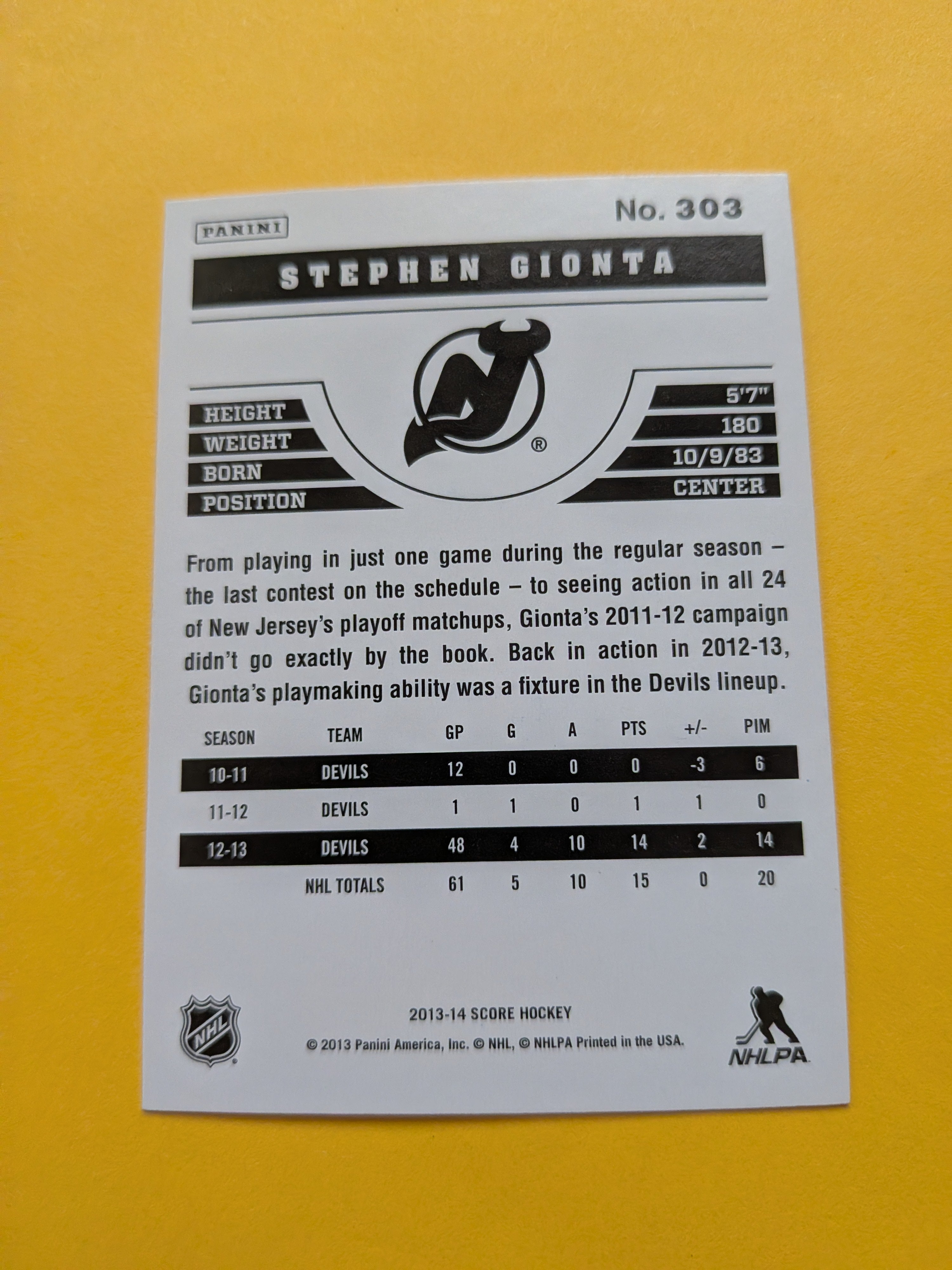 Stephen Gionta Signed New Jersey Devils Card A