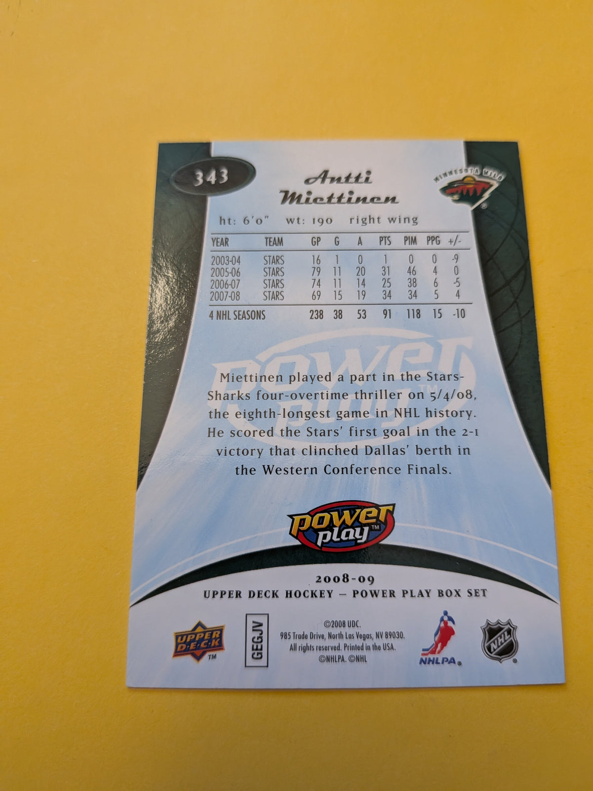 Antti Miettinen Signed Minnesota Wild Card A