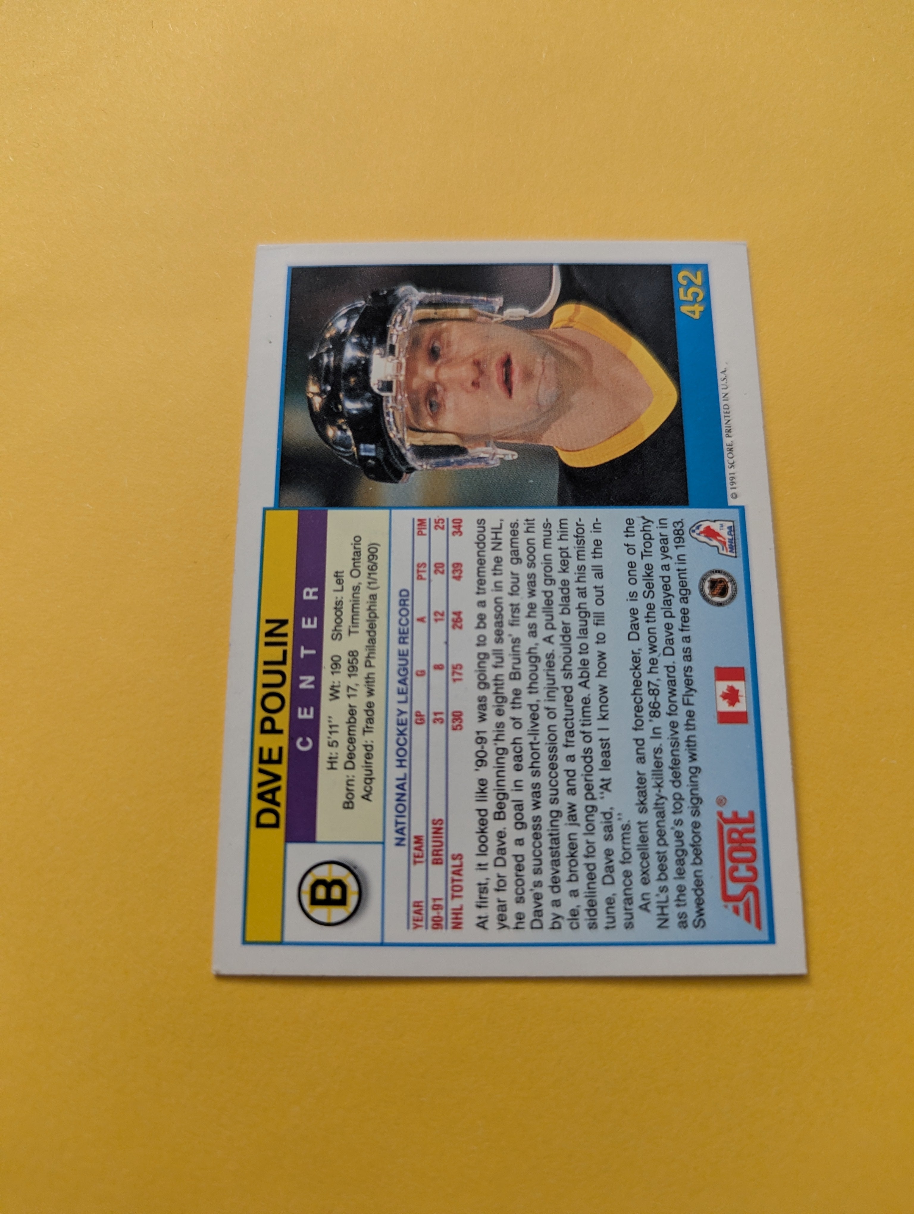 Dave Poulin Signed Boston Bruins Card