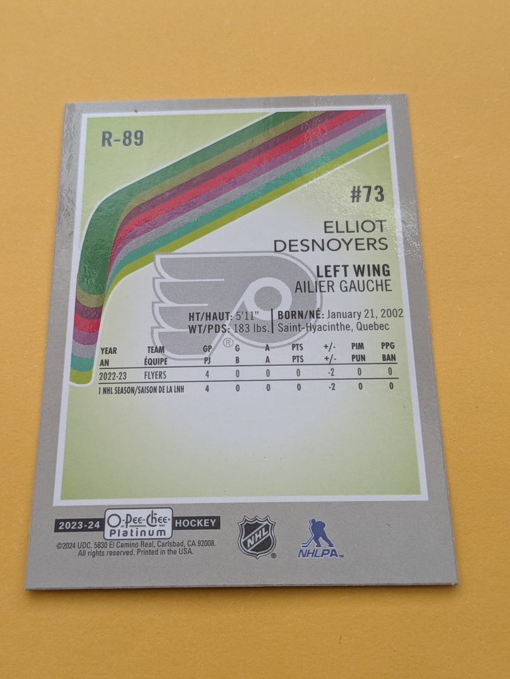 Elliot Desnoyers 23-24 OPC Platinum Retro Rookie Card