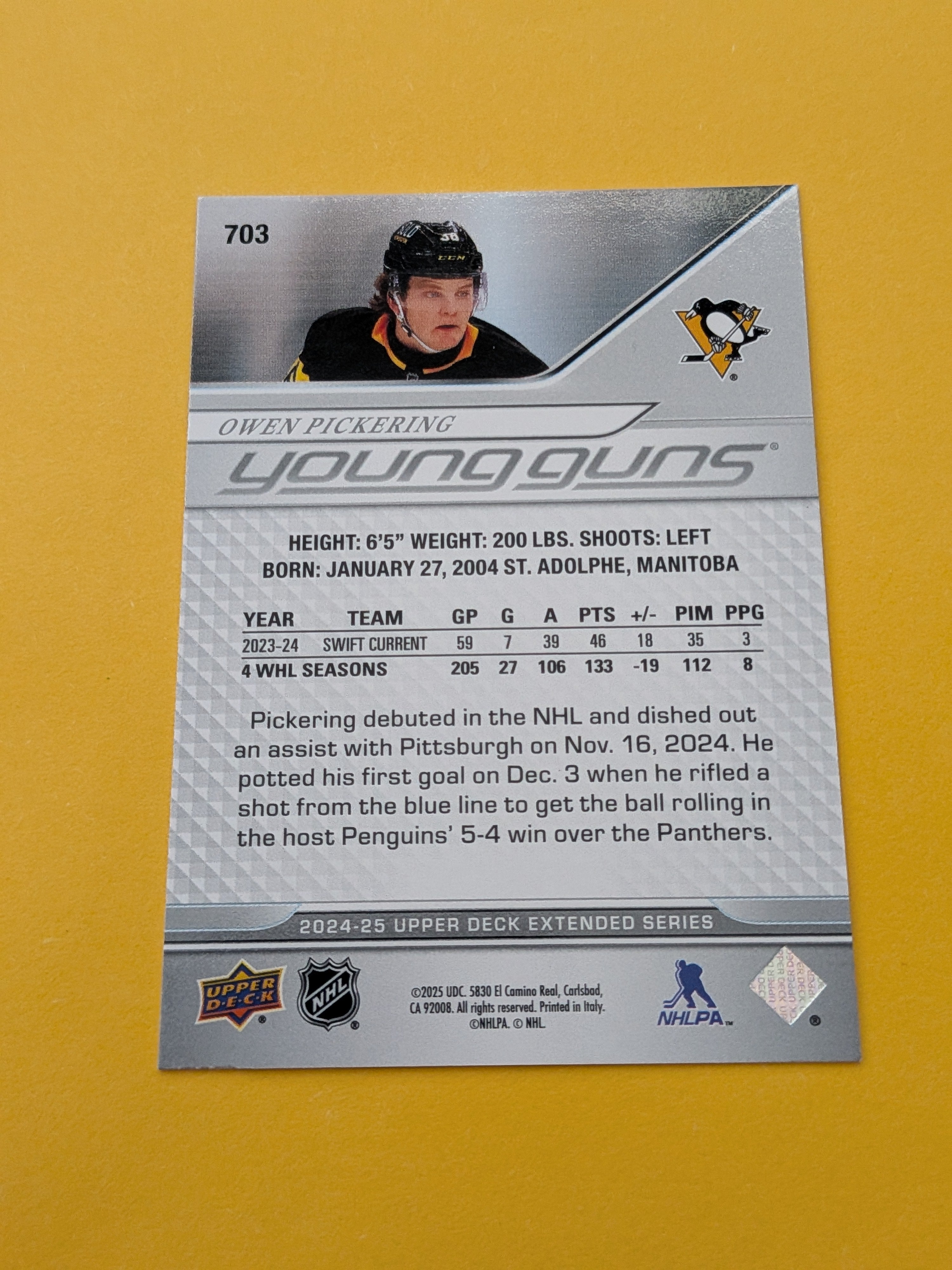 Owen Pickering 24-25 Upper Deck Young Guns Rookie Card