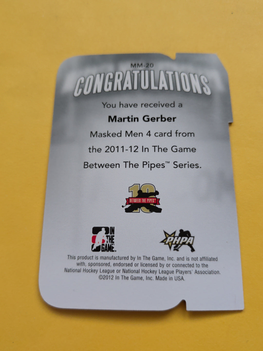 Martin Gerber 11-12 ITG Between The Pipes Masked Men Card