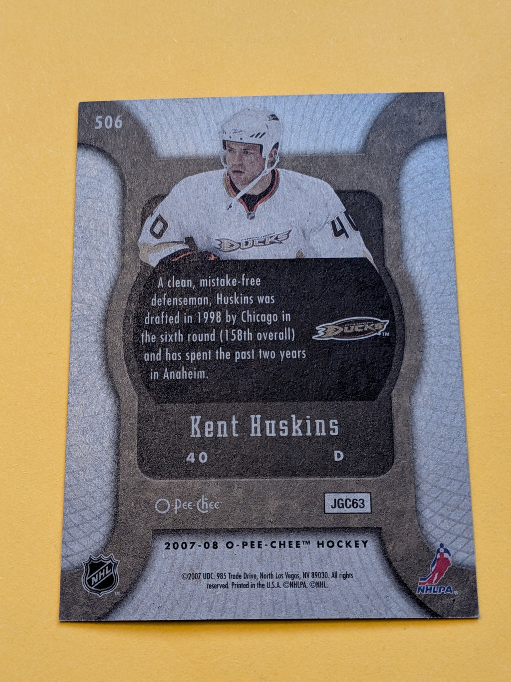 Kent Huskins Signed Anaheim Ducks Rookie Card B