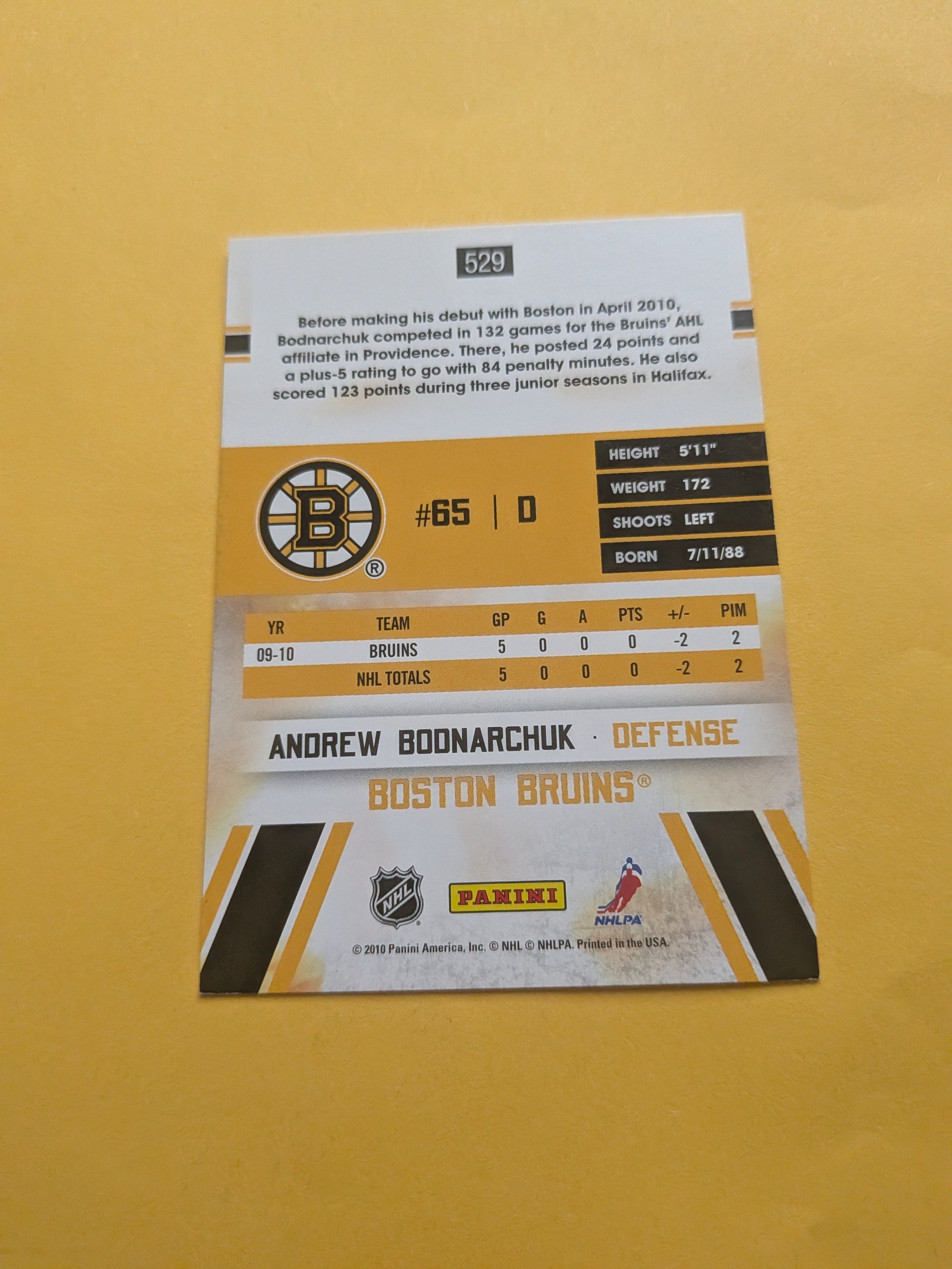 Andrew Bodnarchuk Signed Boston Bruins Rookie Card