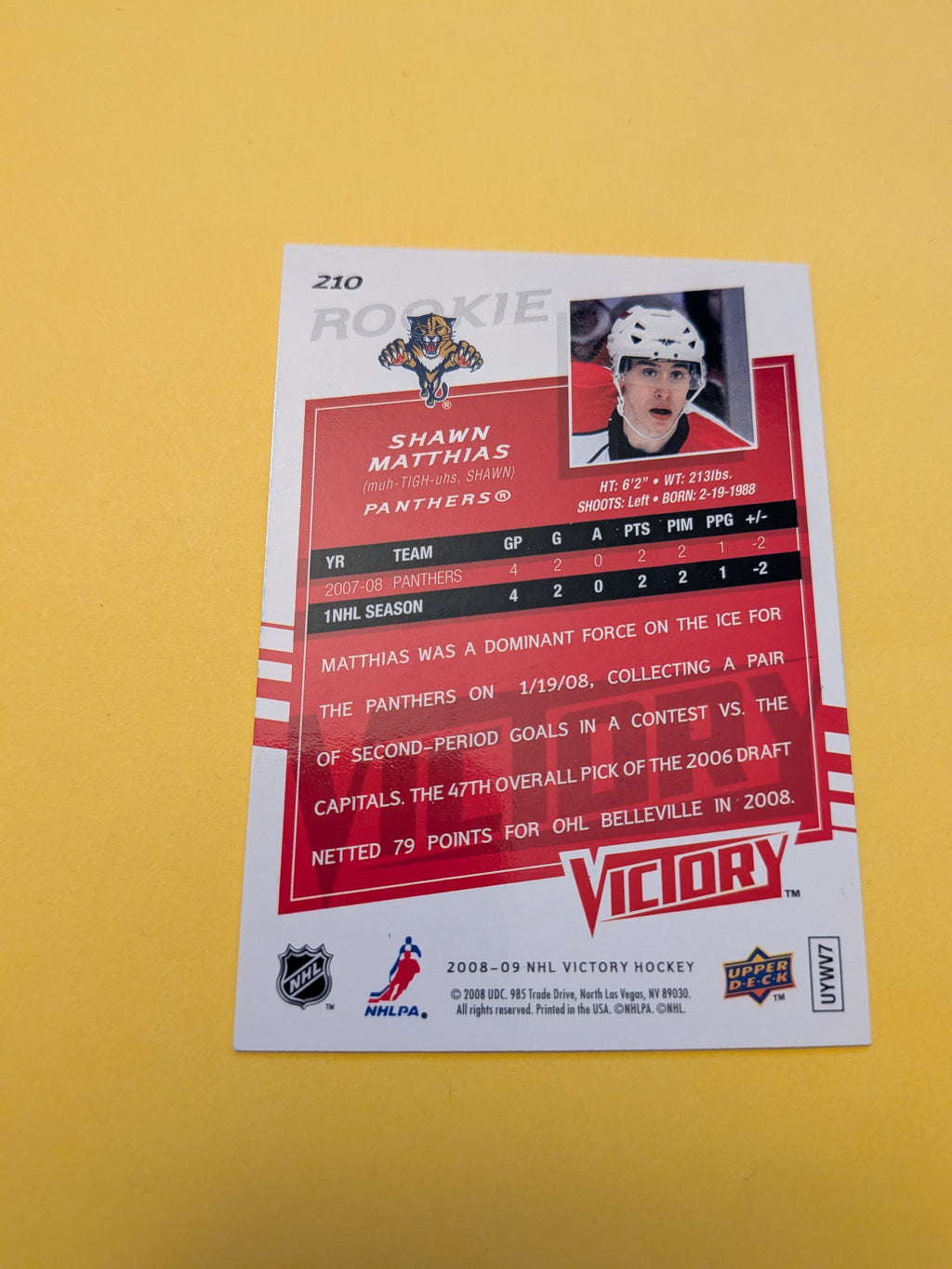 Shawn Matthias Signed Florida Panthers Rookie Card A