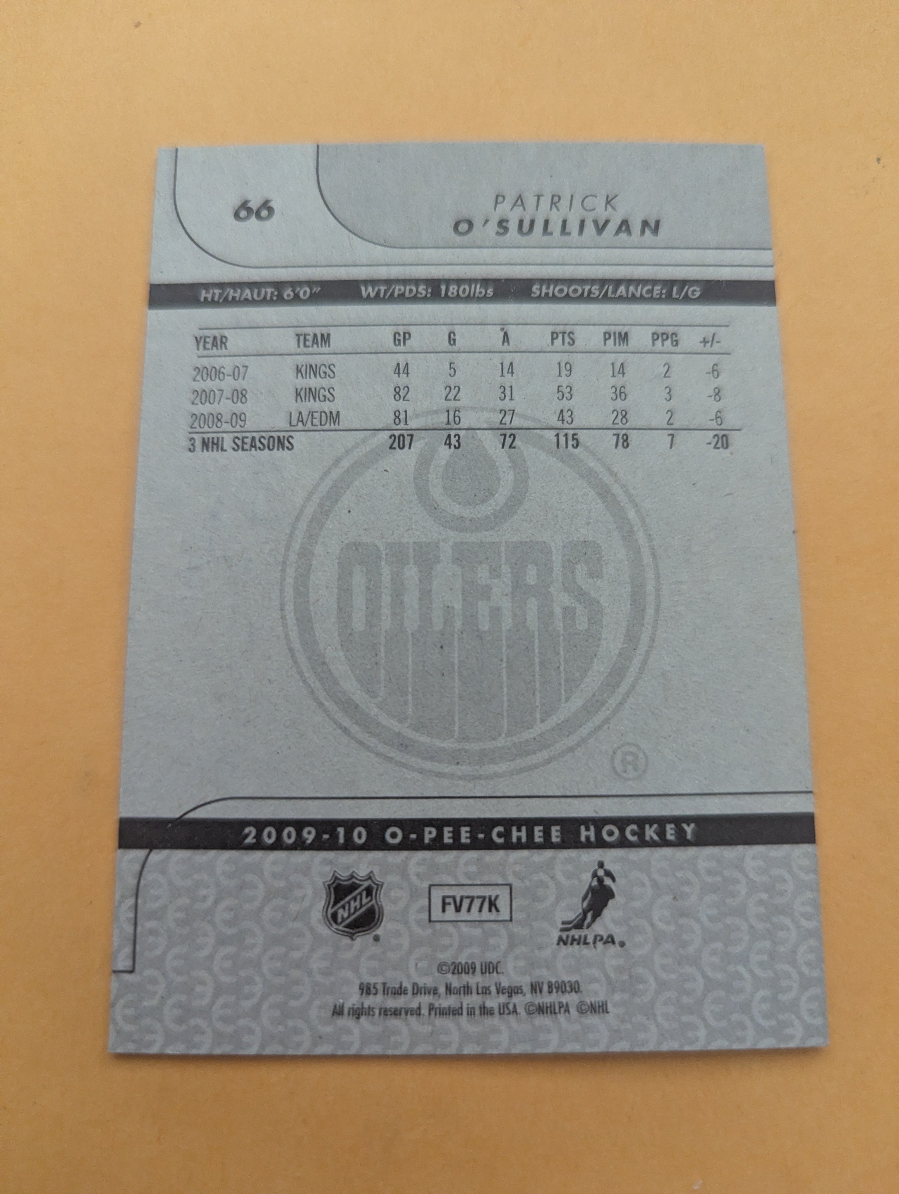 Patrick O'Sullivan Signed Edmonton Oilers Card
