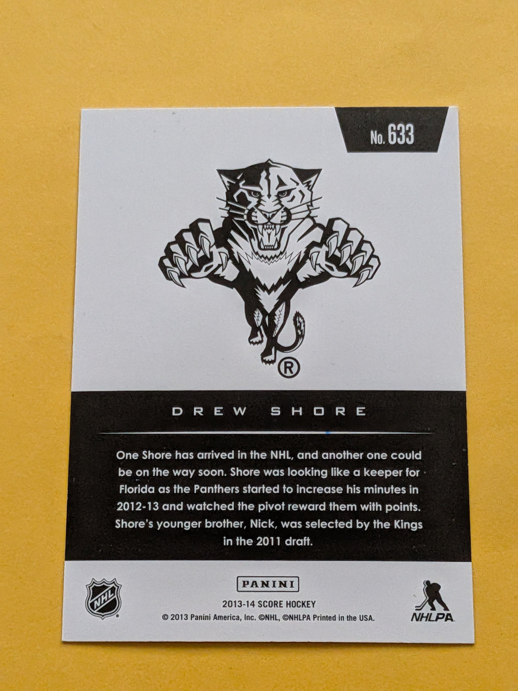 Drew Shore Signed Florida Panthers Rookie Card A