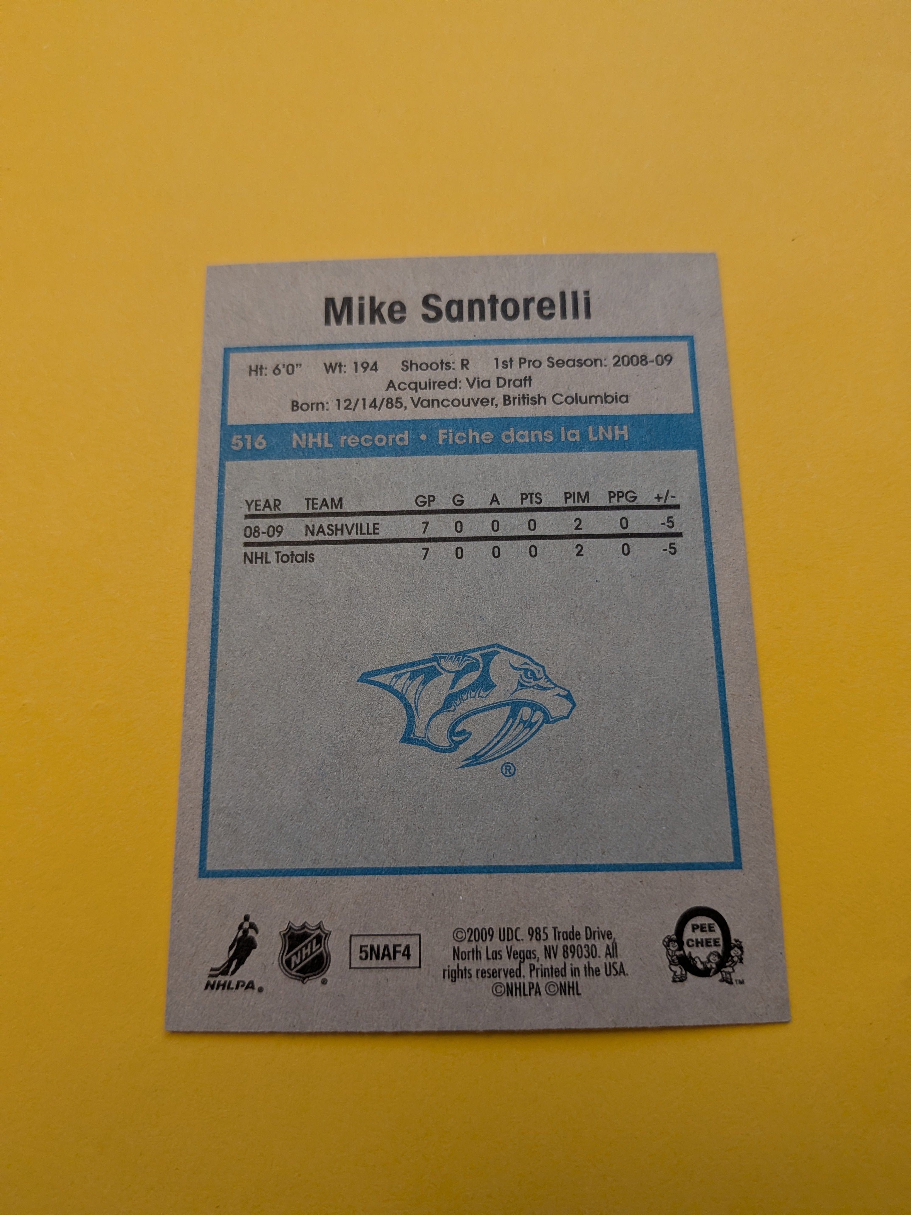 Mike Santorelli Signed Nashville Predators Rookie Card C