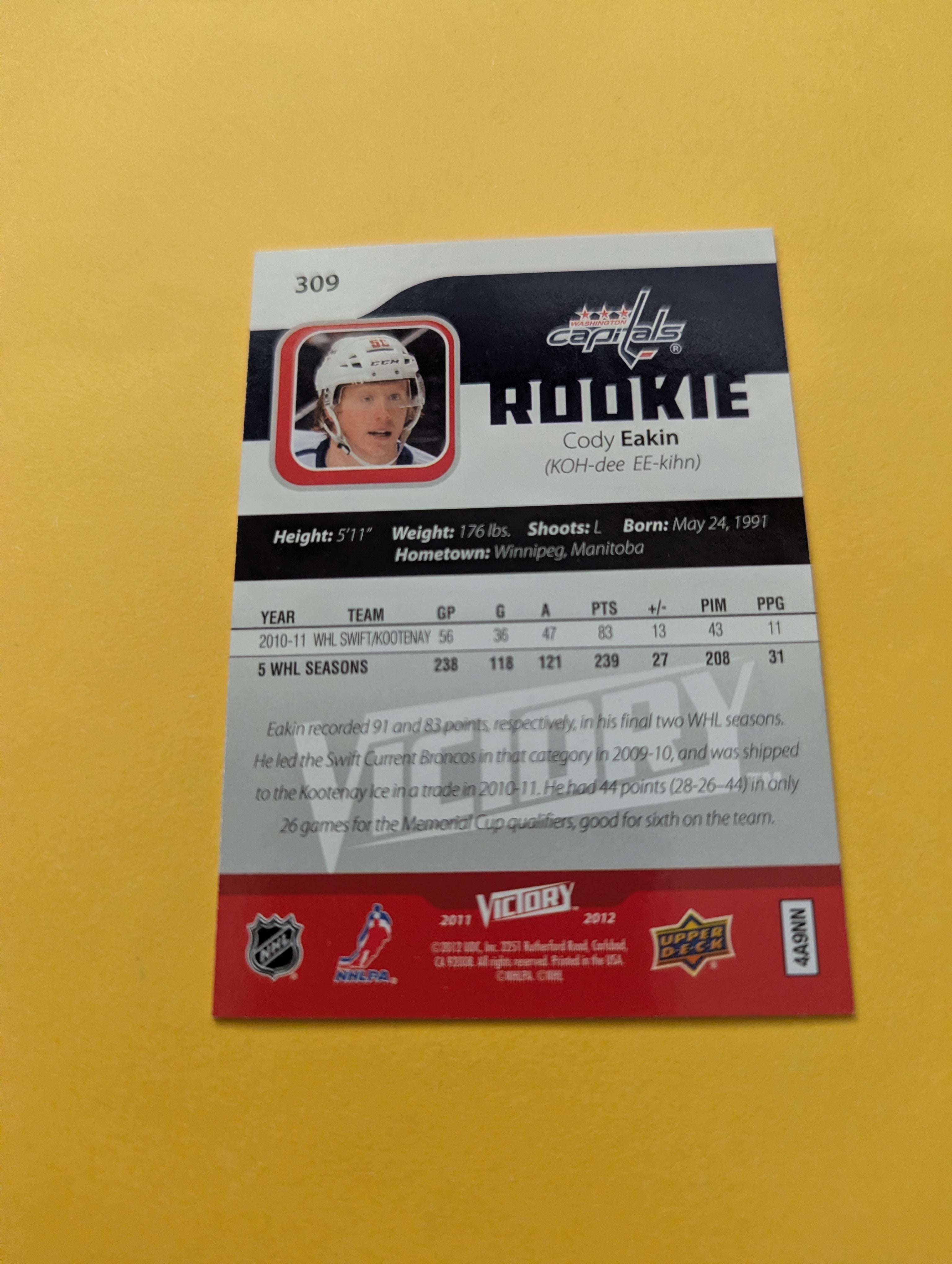 Cody Eakin Signed Washington Capitals Rookie Card