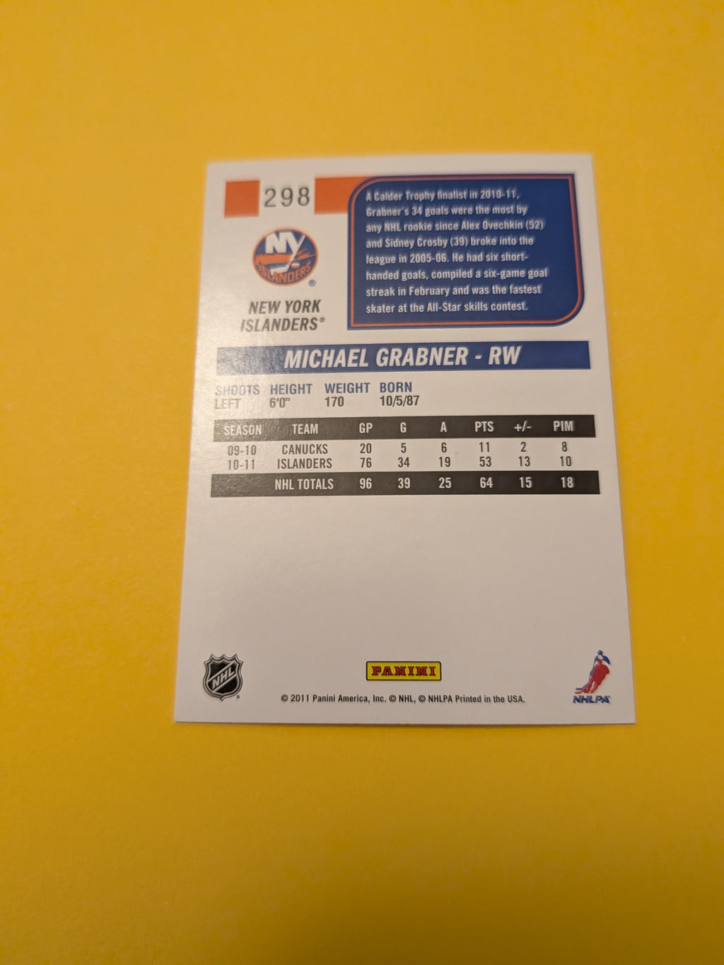 Michael Grabner Signed New York Islanders Card B