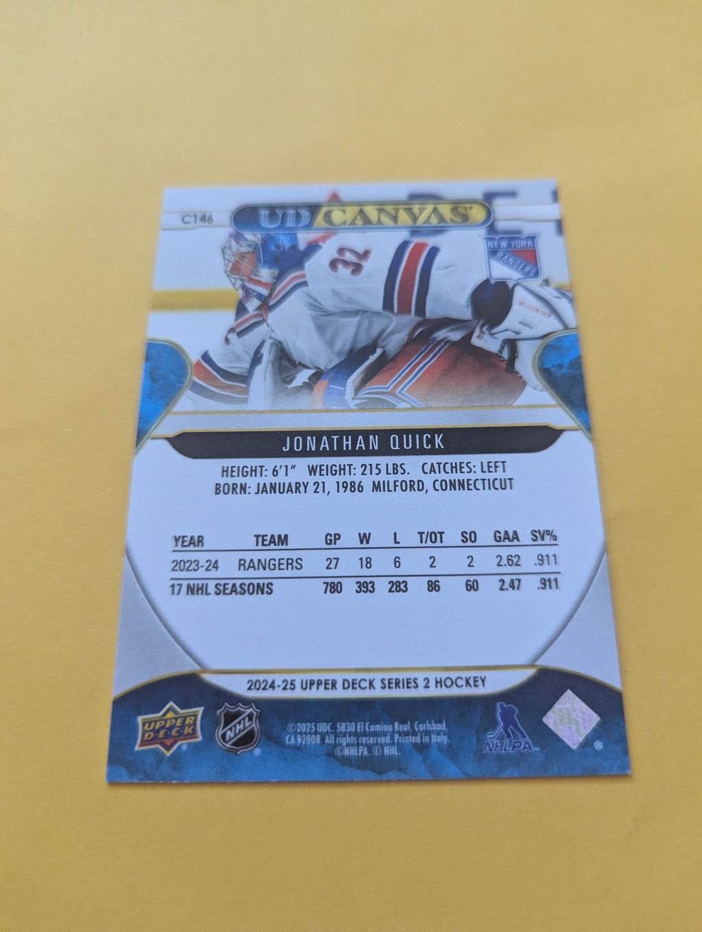 Jonathan Quick 24-25 Upper Deck UD Canvas Card