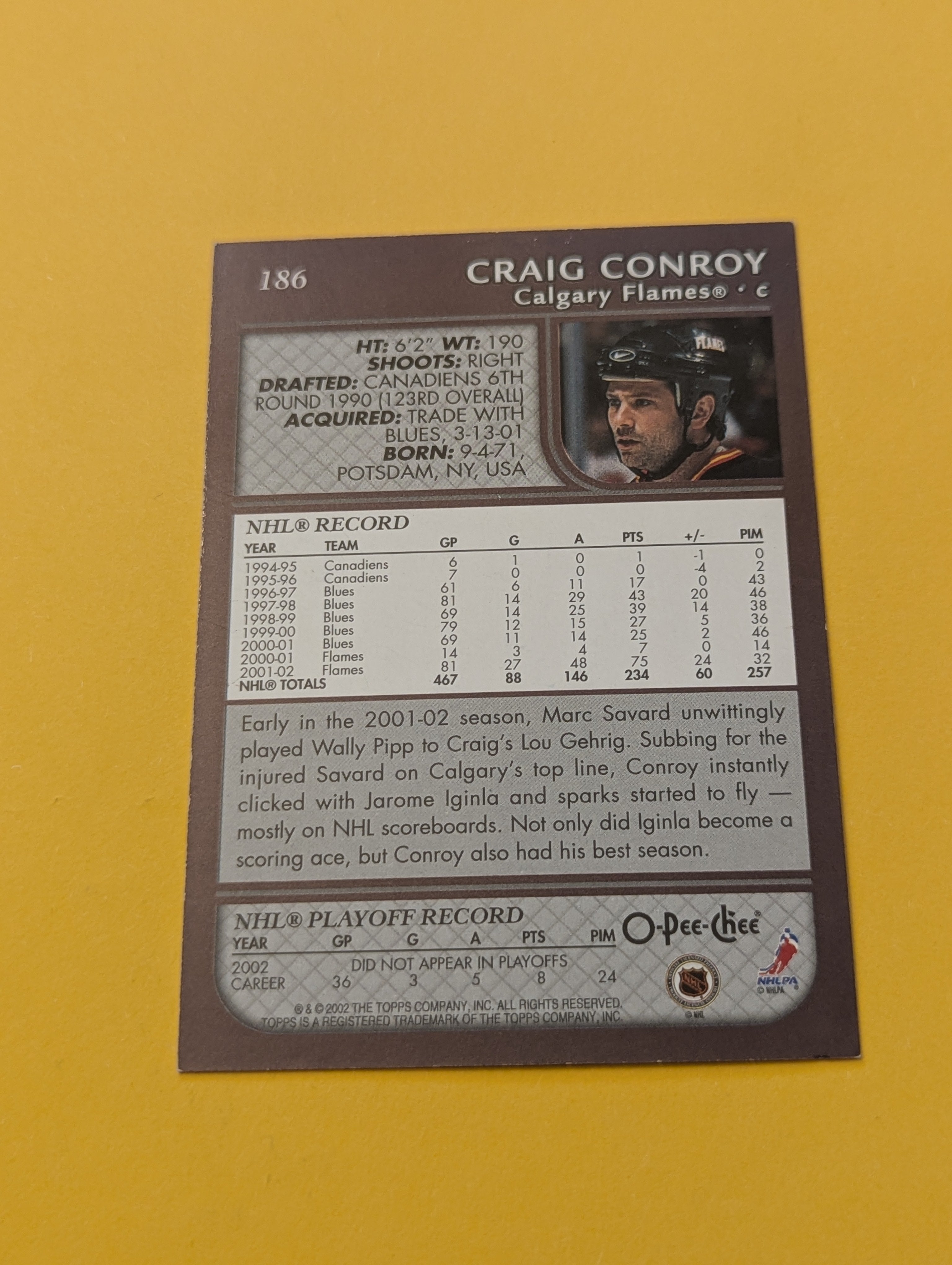 Craig Conroy Signed Calgary Flames Card
