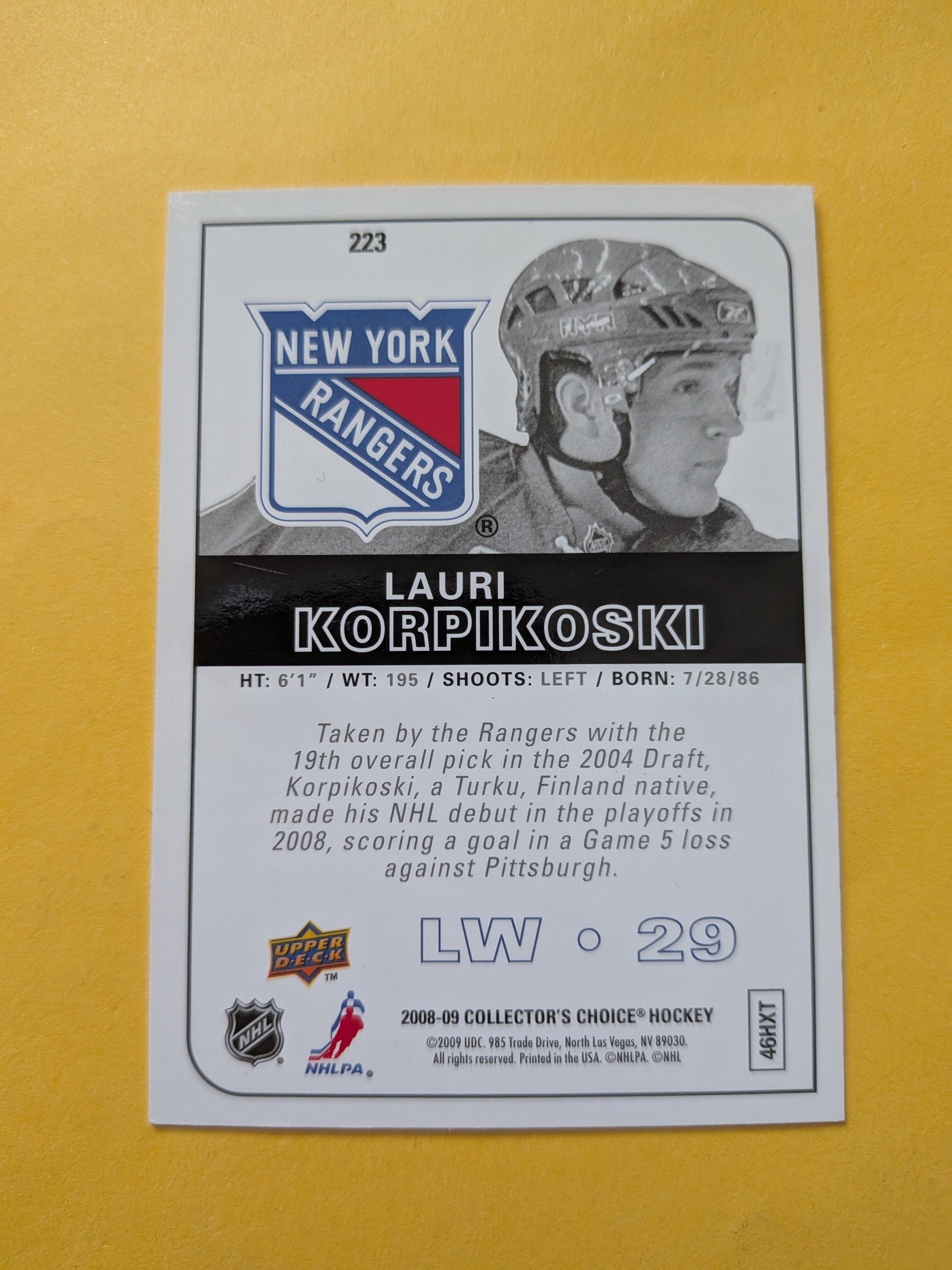 Lauri Korpikoski Signed New York Rangers Rookie Card A