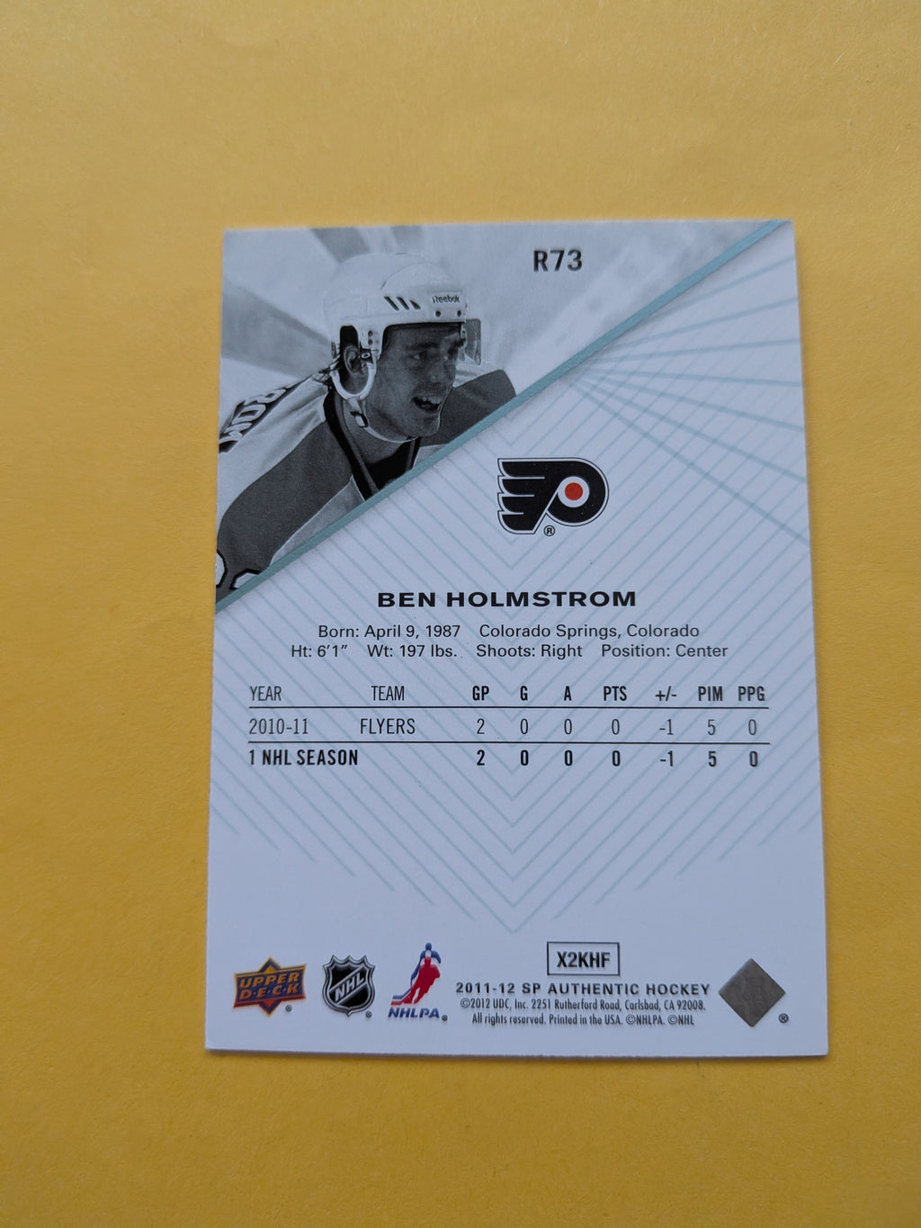 Ben Holmstrom Signed Philadelphia Flyers Rookie Card B