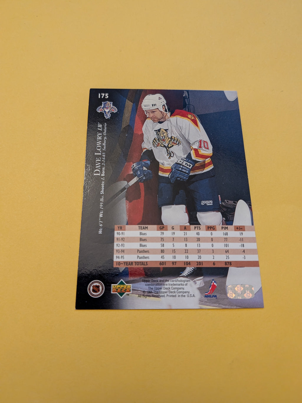 Dave Lowry Signed Florida Panthers Card C