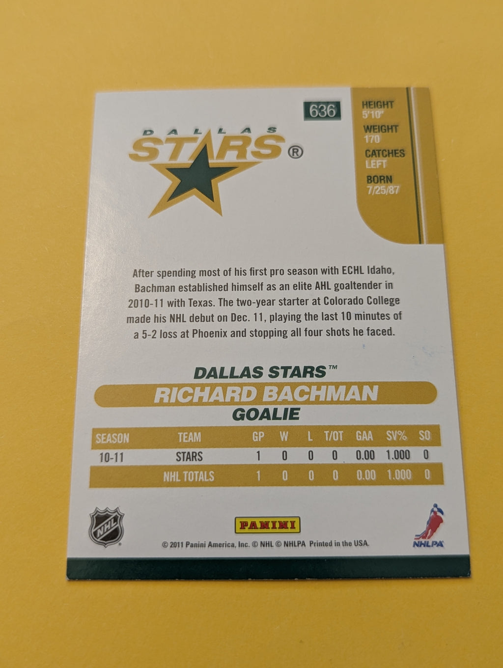 Richard Bachman Signed Dallas Stars Card