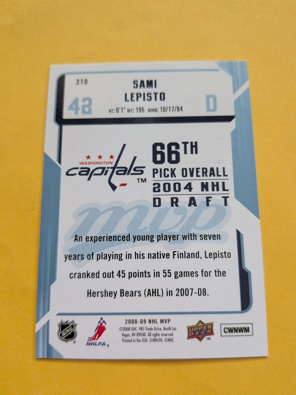 Sami Lepisto Signed Washington Capitals Rookie Card A