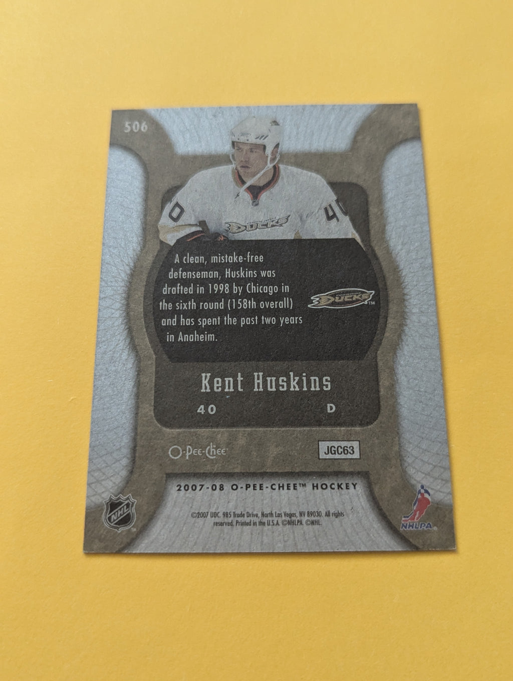 Kent Huskins Signed Anaheim Ducks Rookie Card