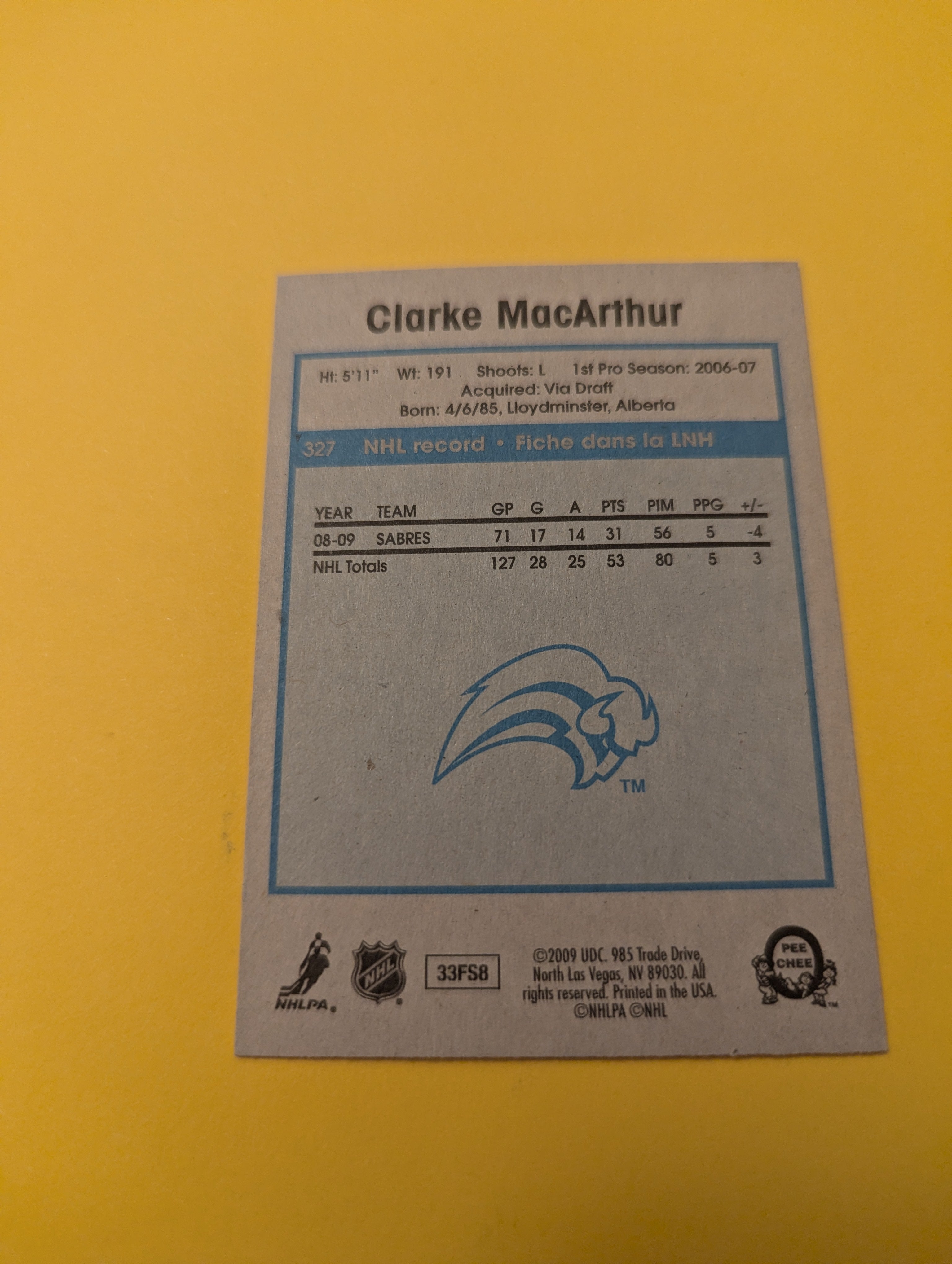 Clarke MacArthur Signed Buffalo Sabres Card