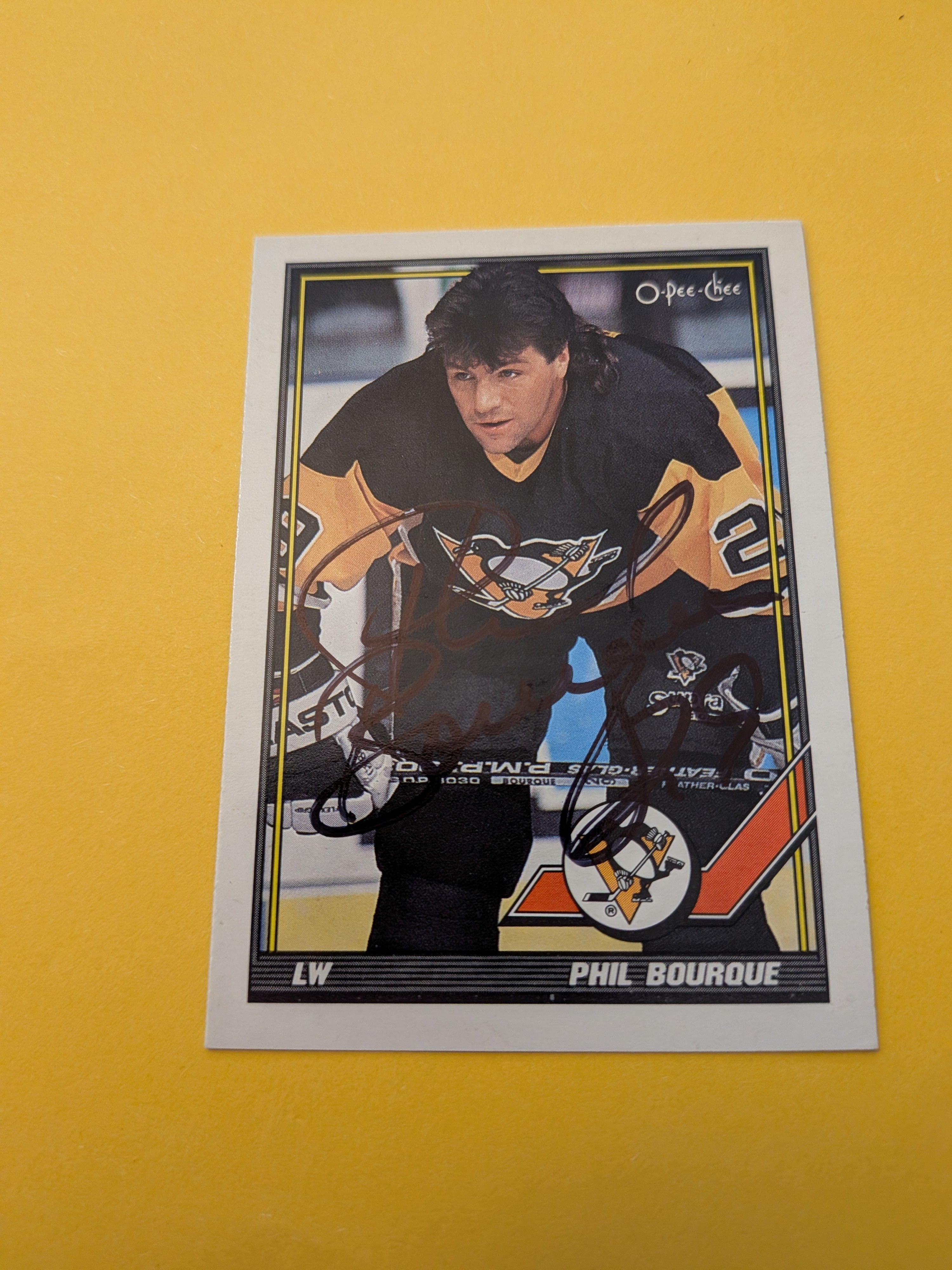 Phil Bourque Signed Pittsburgh Penguins Card E