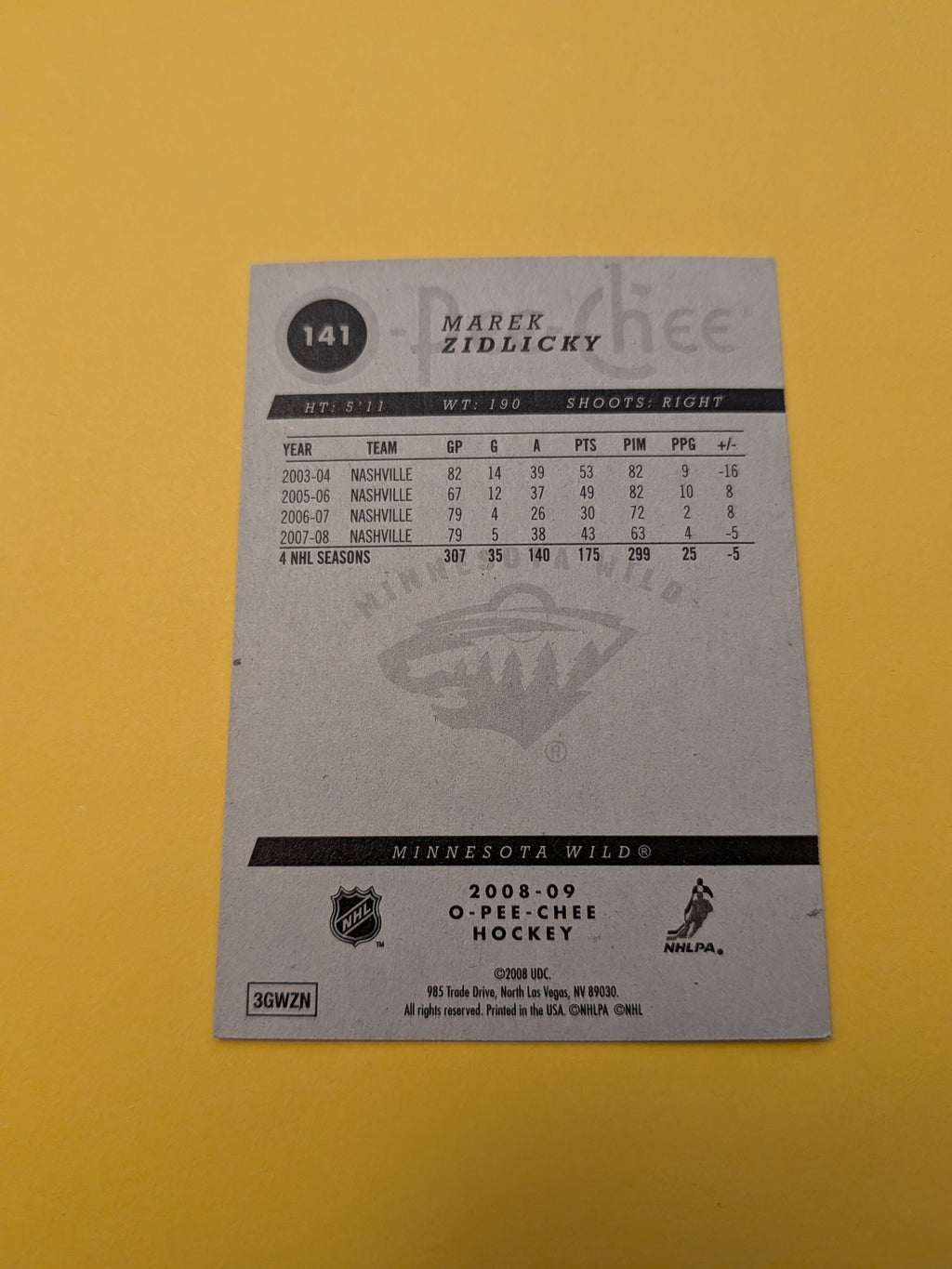 Marek Zidlicky Signed Nashville Predators Card B