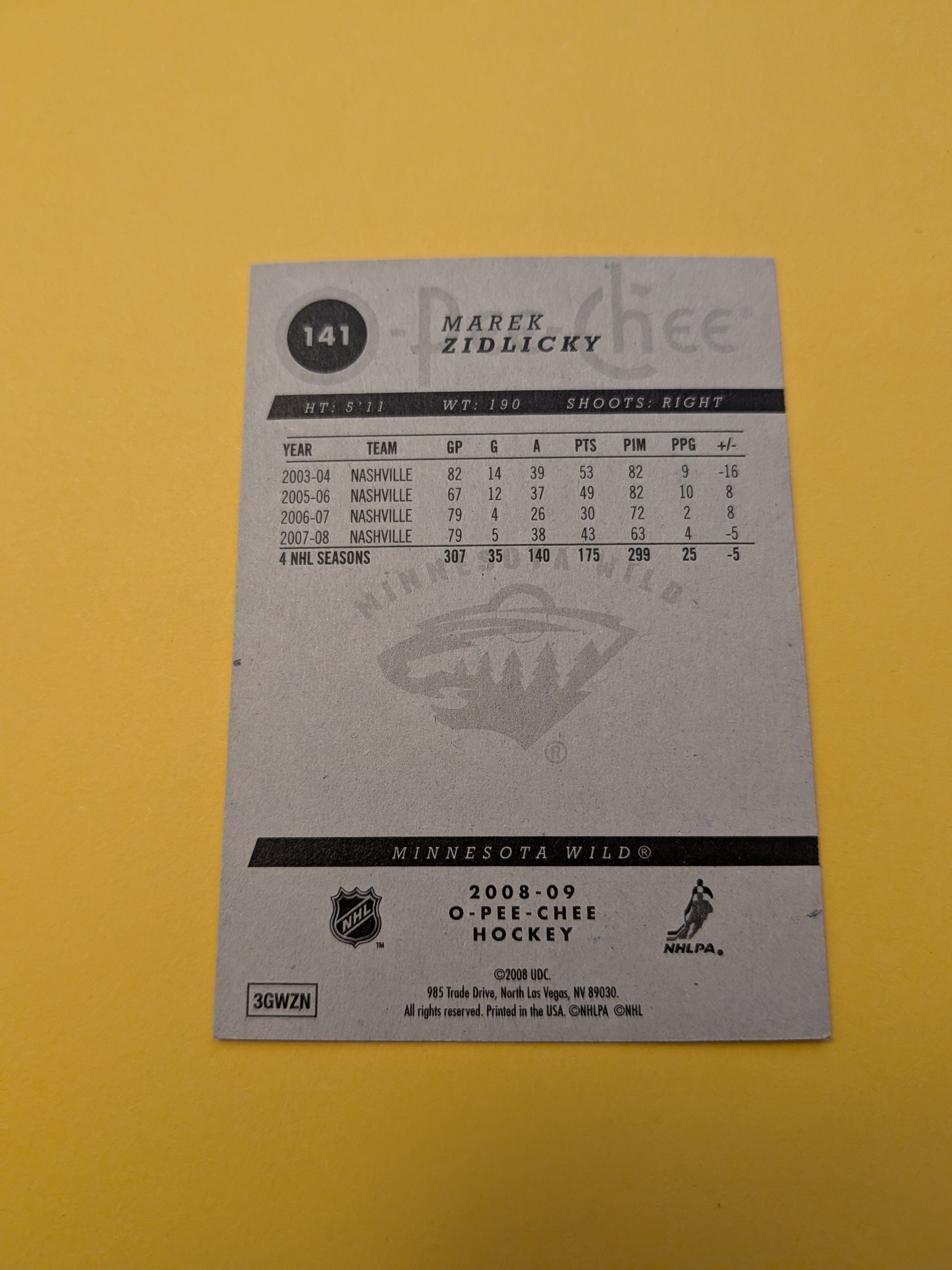 Marek Zidlicky Signed Nashville Predators Card B