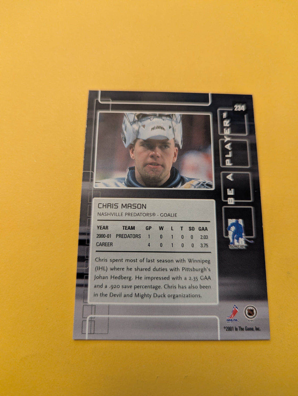 Chris Mason Signed Nashville Predators Card