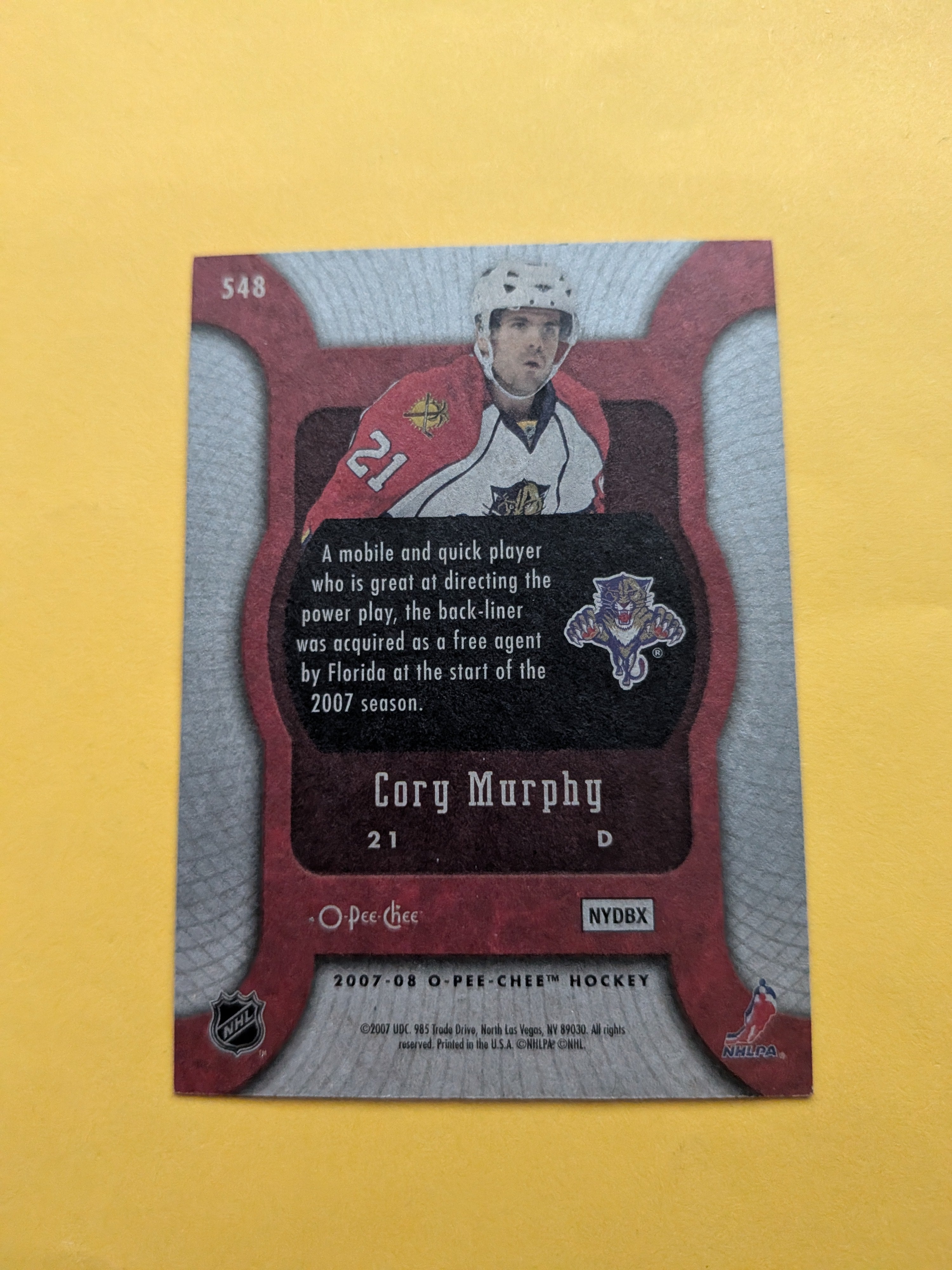 Cory Murphy Signed Florida Panthers Rookie Card A