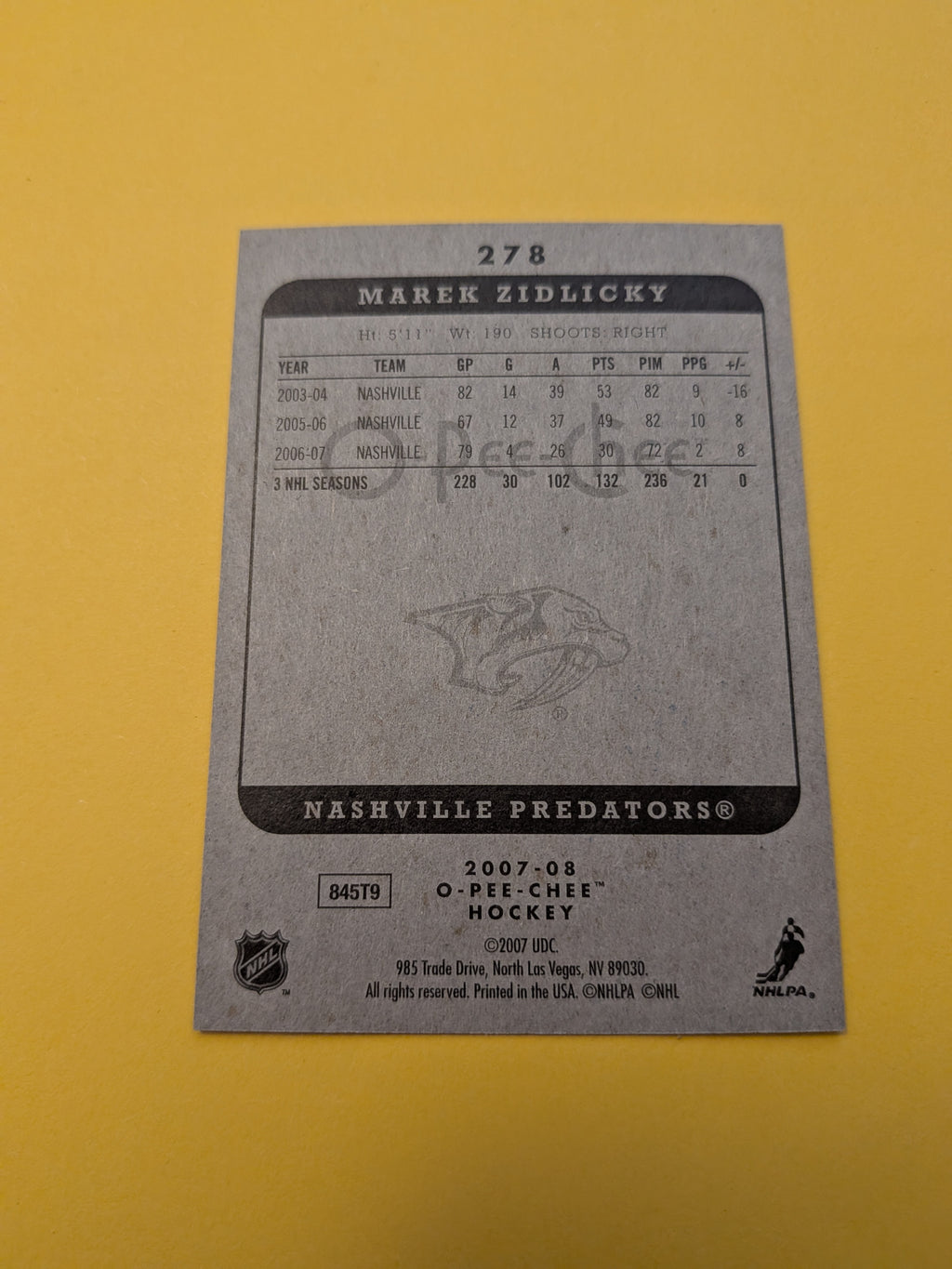 Marek Zidlicky Signed Nashville Predators Card A