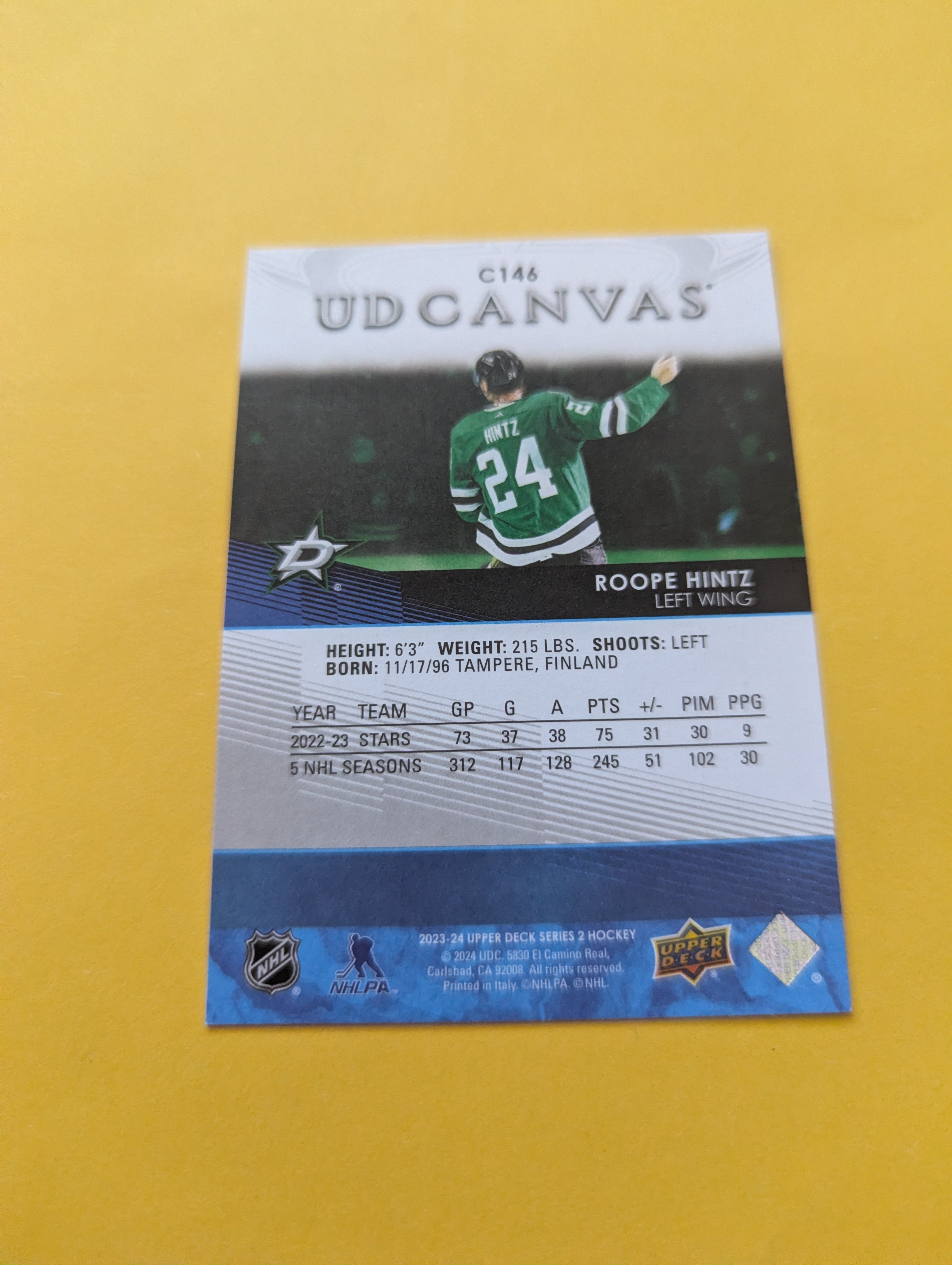 Roope Hintz 23-24 Upper Deck UD Canvas Card