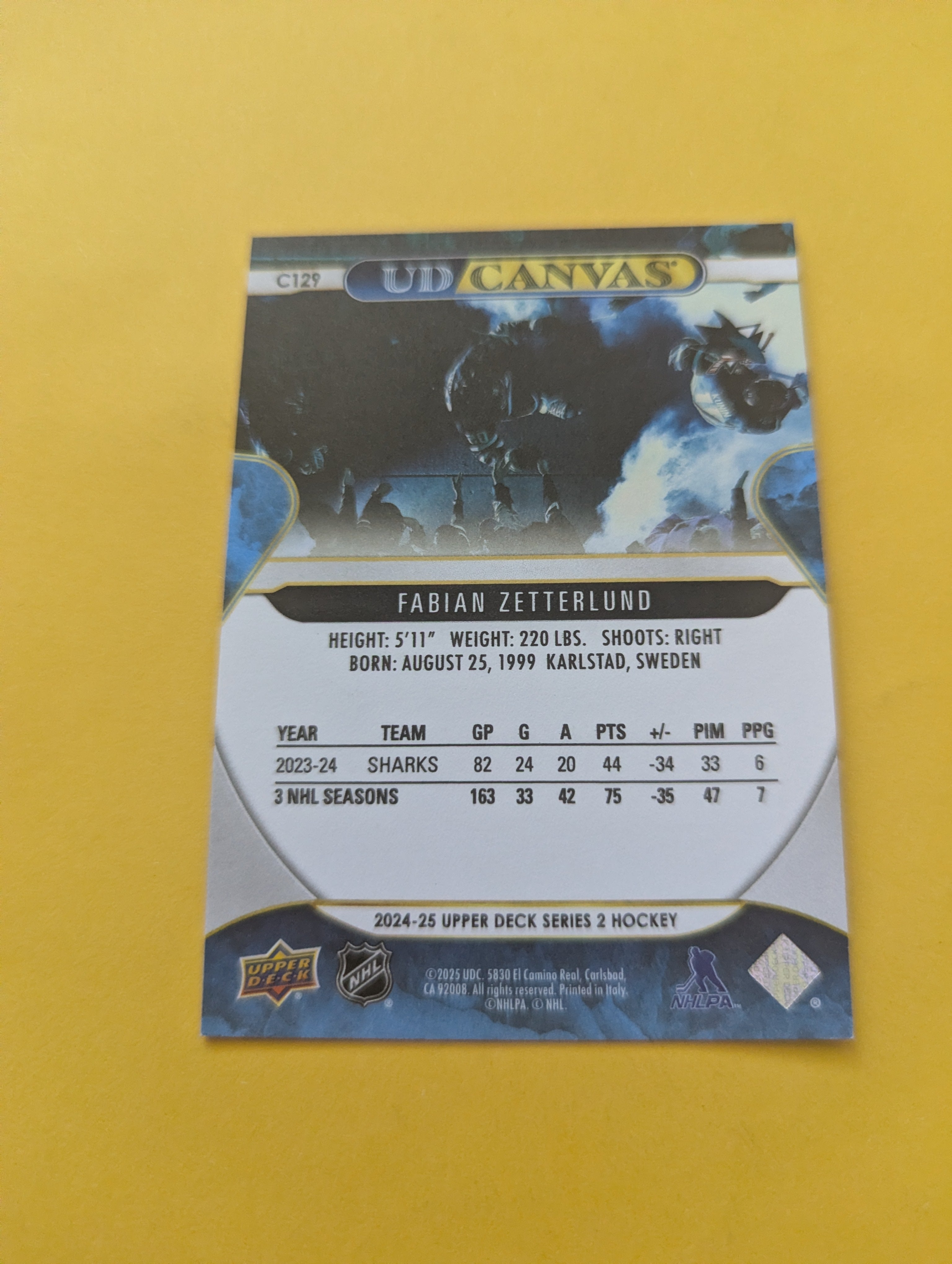 Fabian Zetterlund 24-25 Upper Deck UD Canvas Card