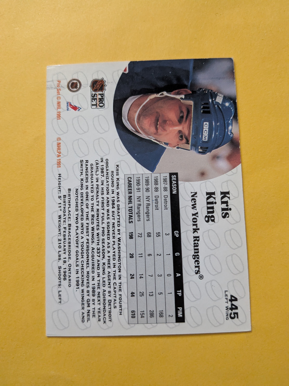 Kris King Signed New York Rangers Card I