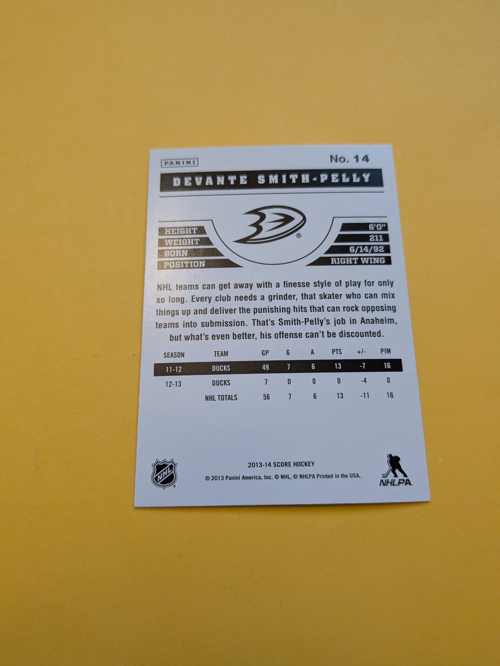Devante Smith Pelly Signed Anaheim Ducks Card A