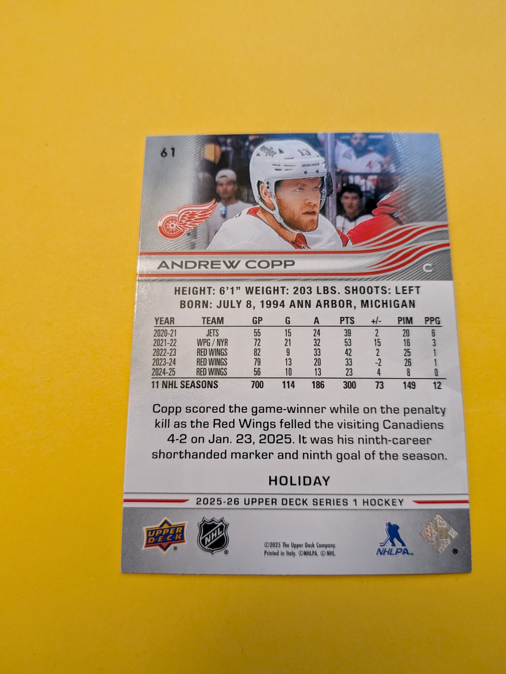 Andrew Copp 25-26 Upper Deck Green Holiday Card