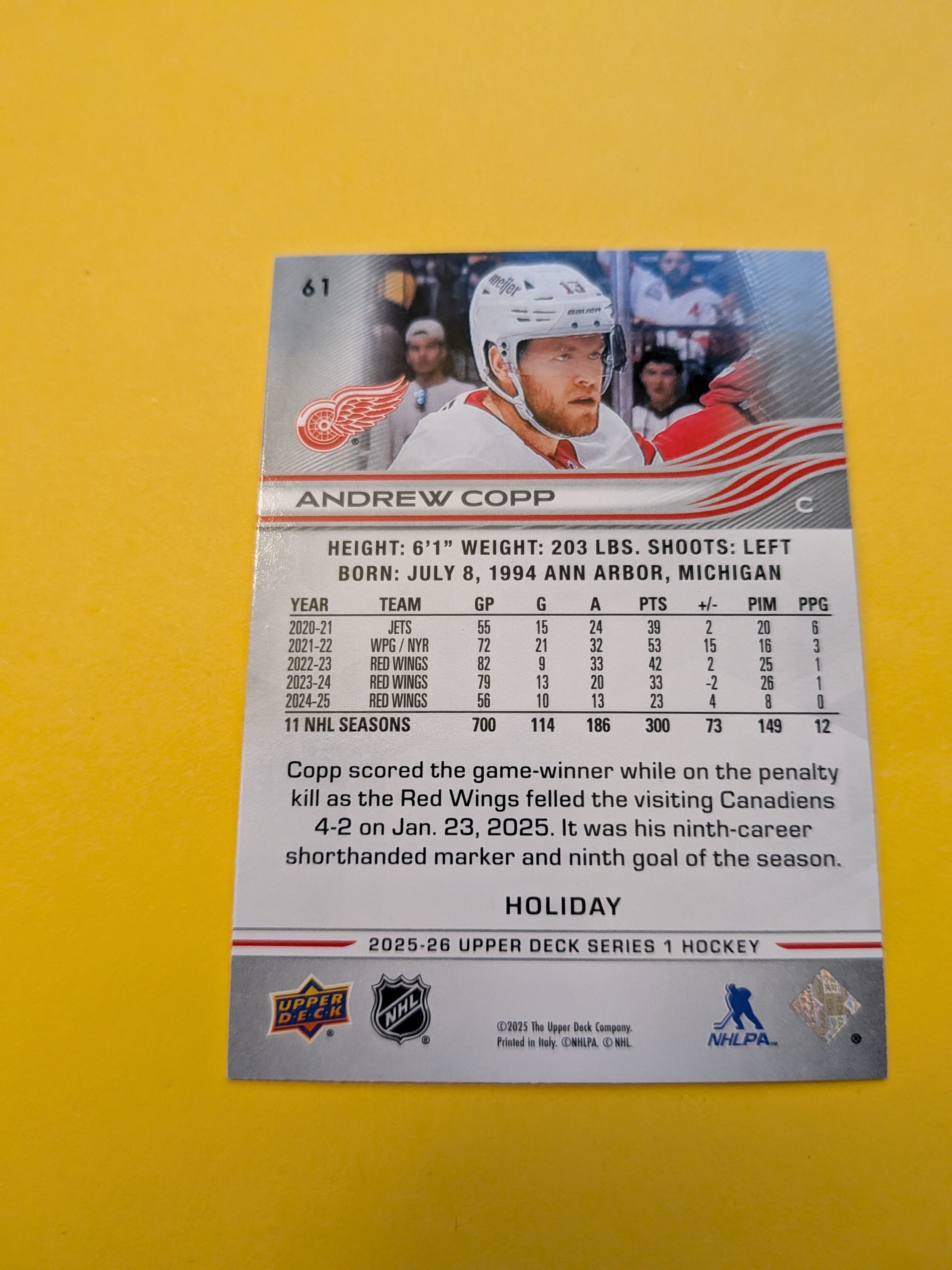 Andrew Copp 25-26 Upper Deck Green Holiday Card