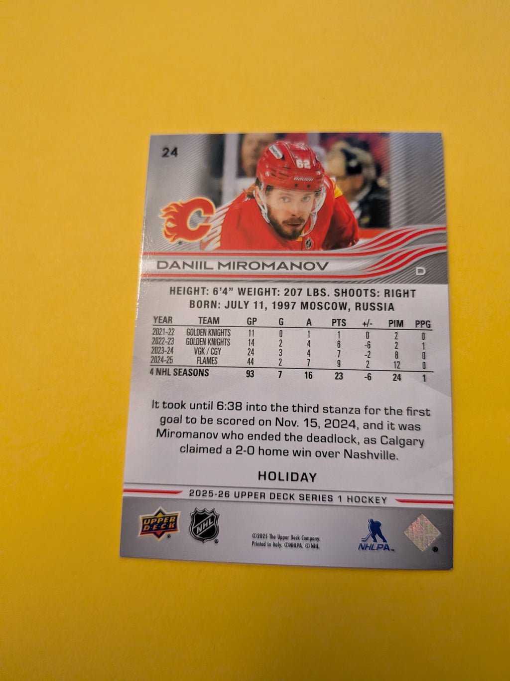 Daniil Miromanov 25-26 Upper Deck Green Holiday Card