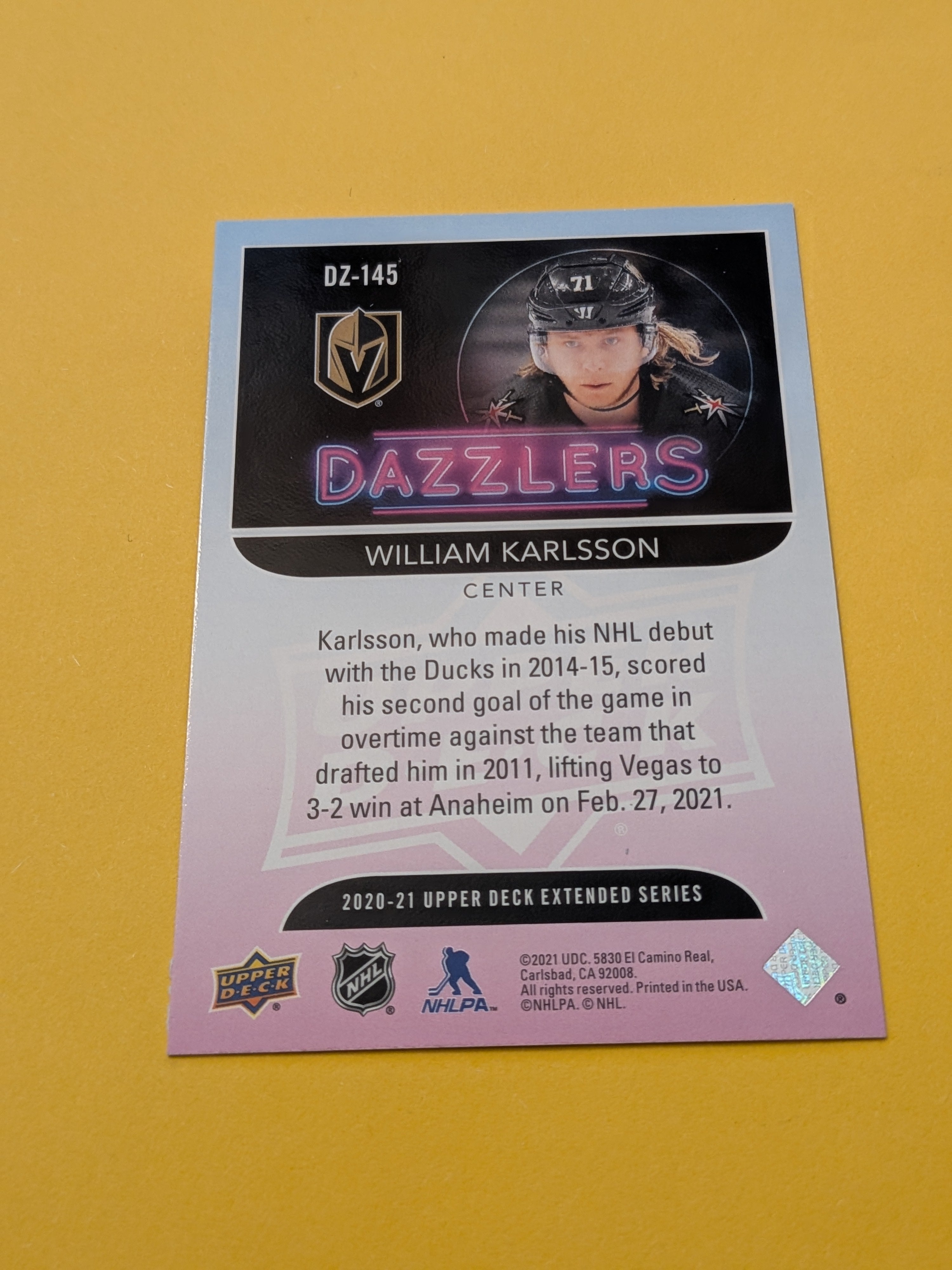 William Karlsson 20-21 Upper Deck Dazzlers Blue Card