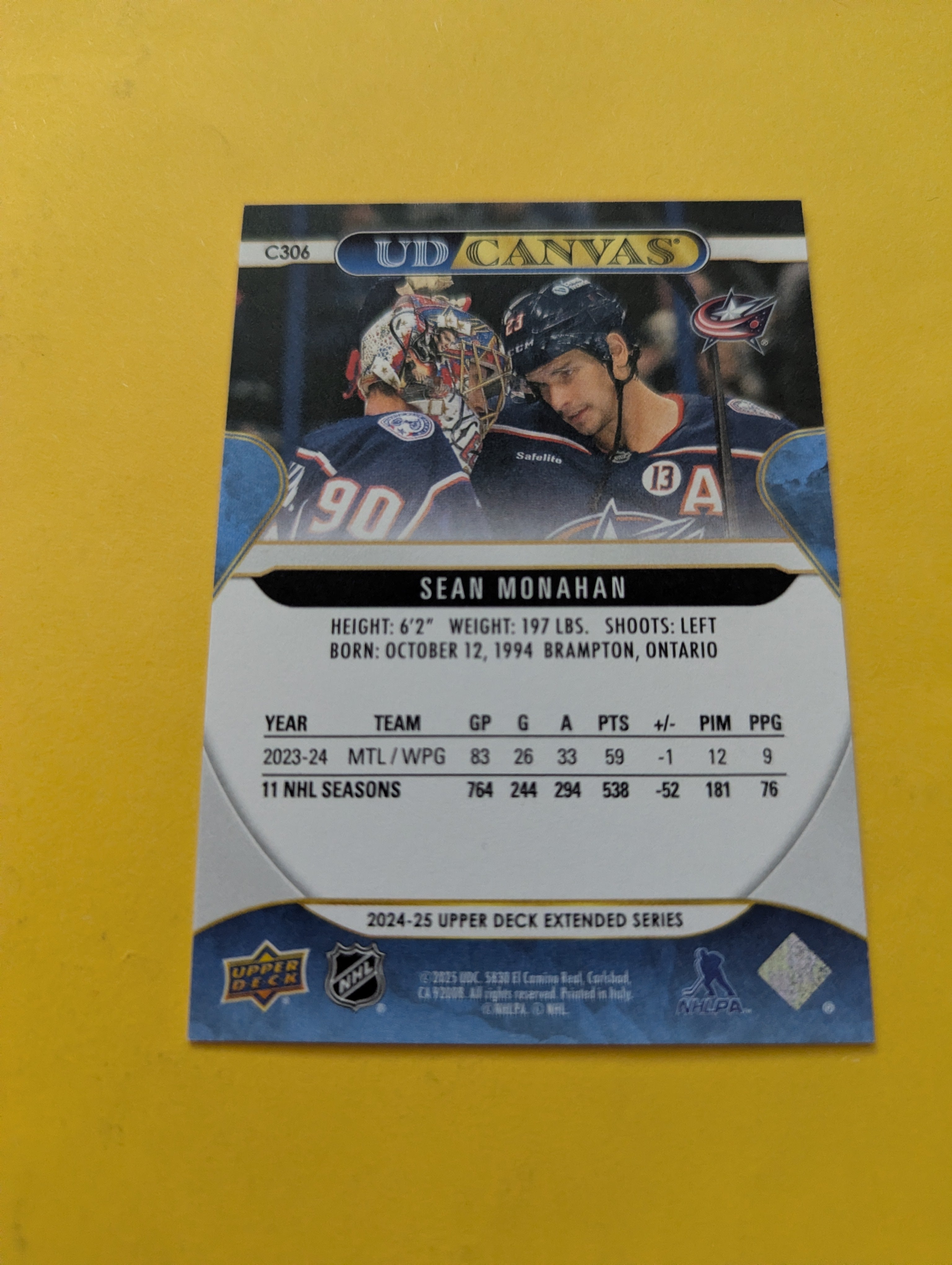 Sean Monahan 24-25 Upper Deck UD Canvas Card