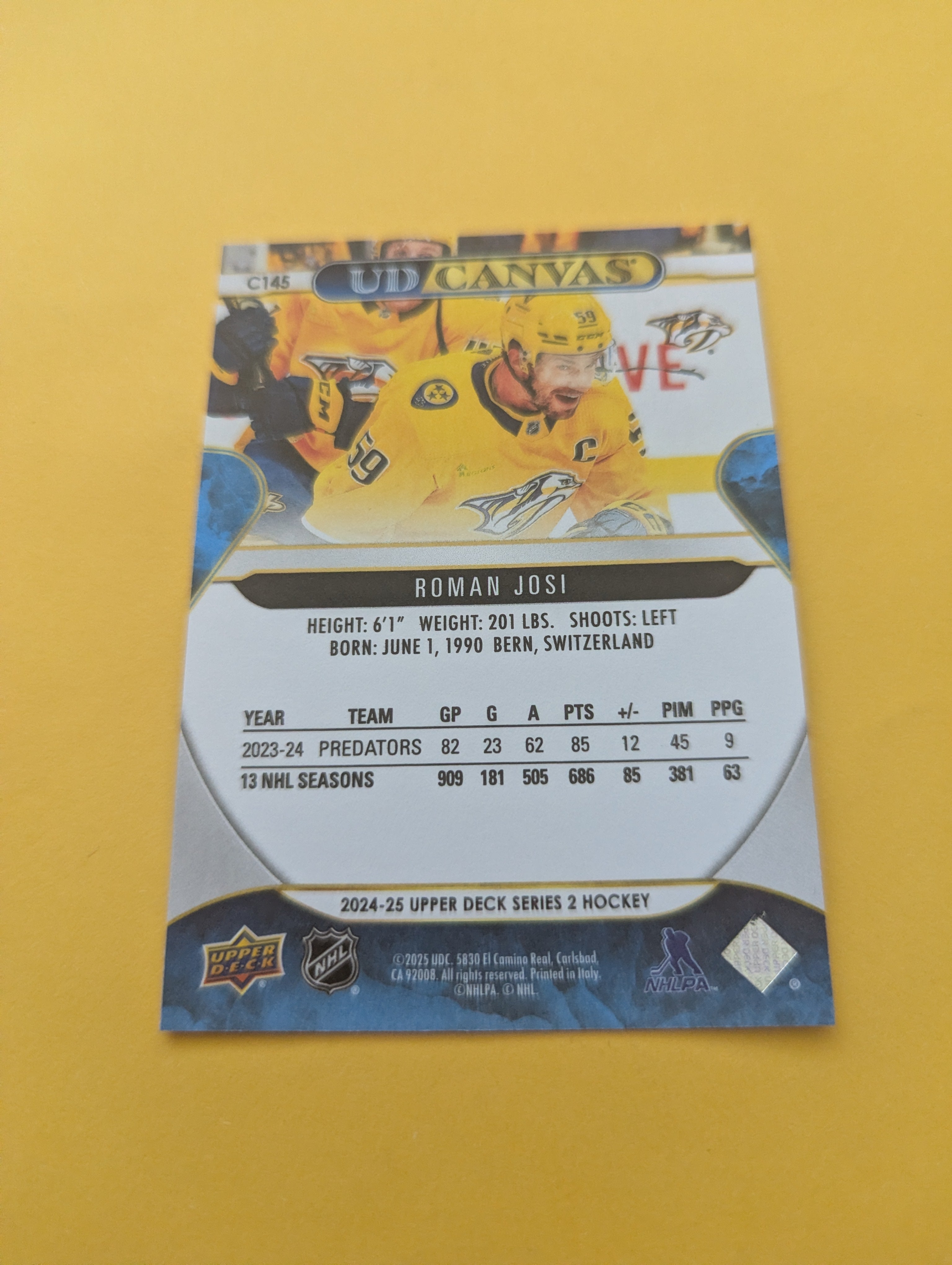 Roman Josi 24-25 Upper Deck UD Canvas Card