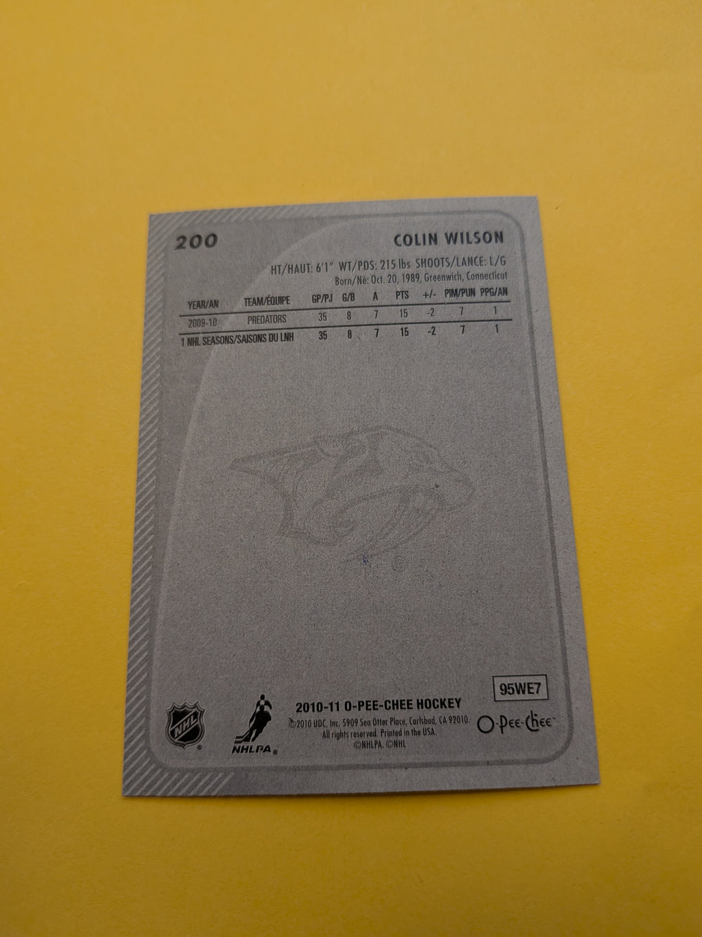 Colin Wilson Signed Nashville Predators Card K